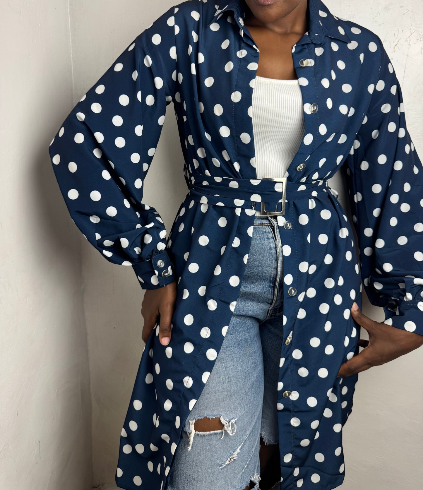 Polka Dot Side-Slit Chiffon Kimono Dress