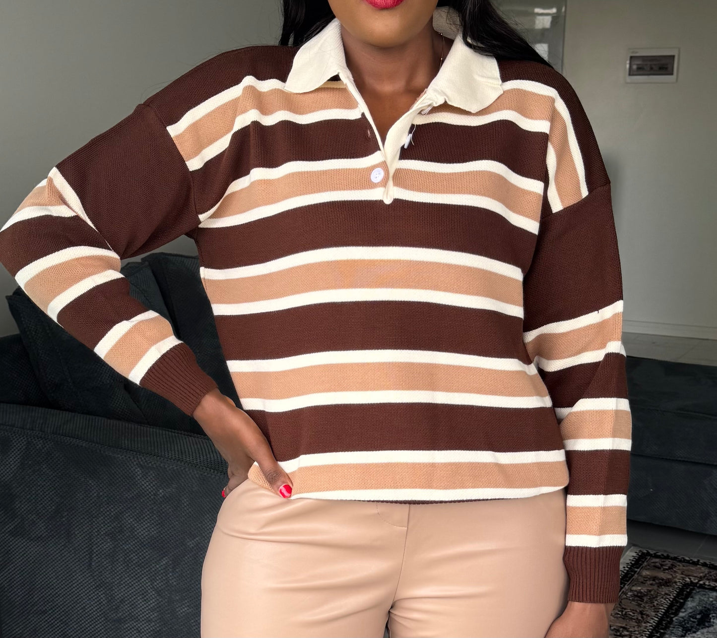 The Striped Polo Buttoned Sweater