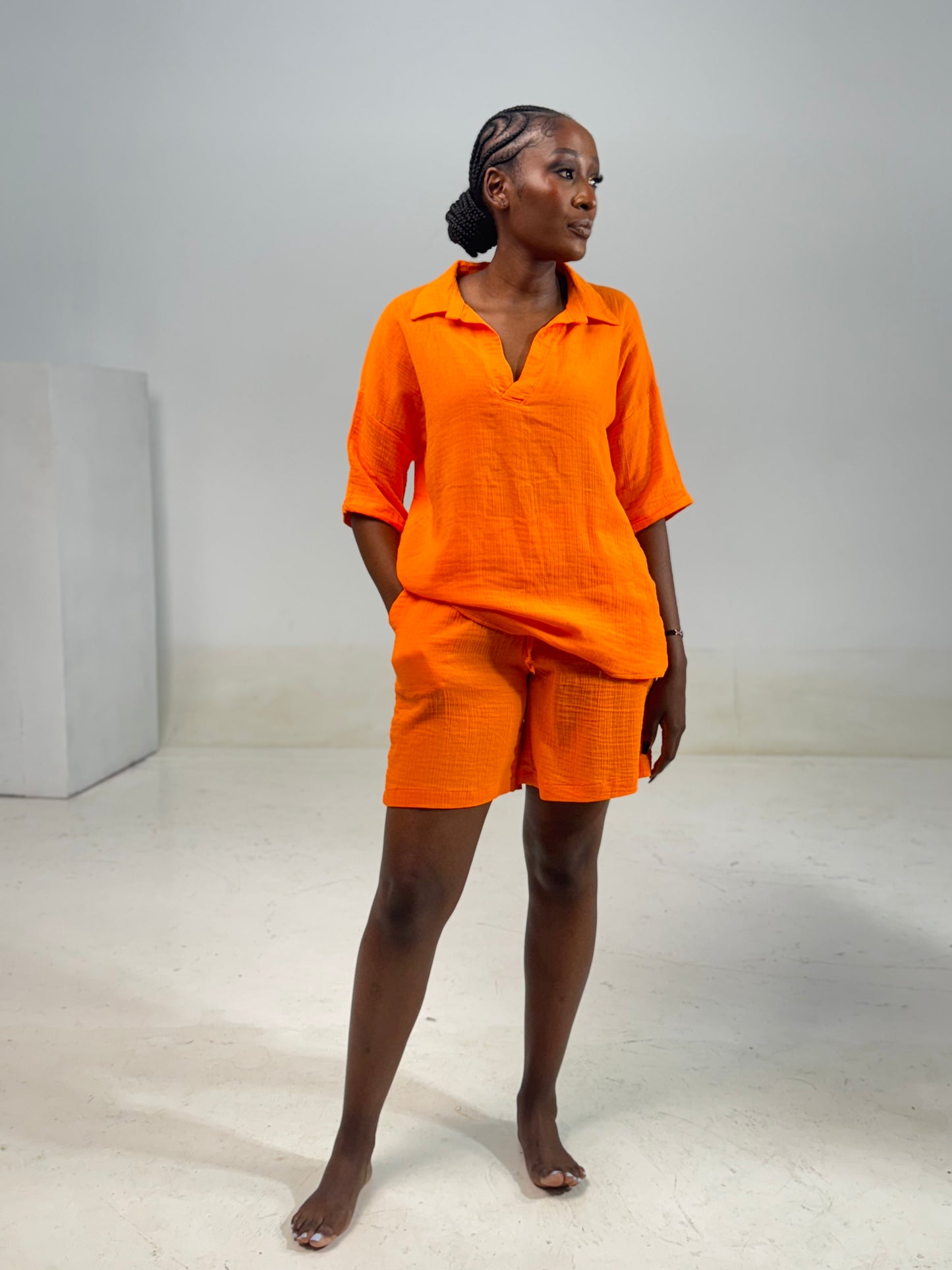 Polo-neck Linen Set