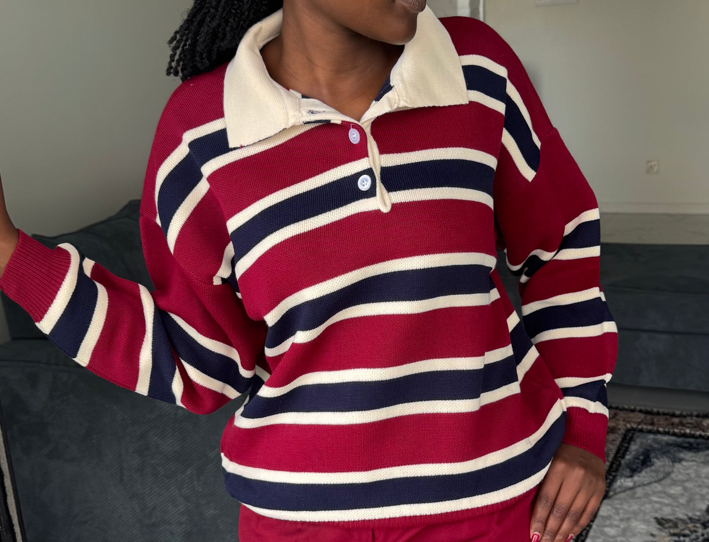 The Striped Polo Buttoned Sweater