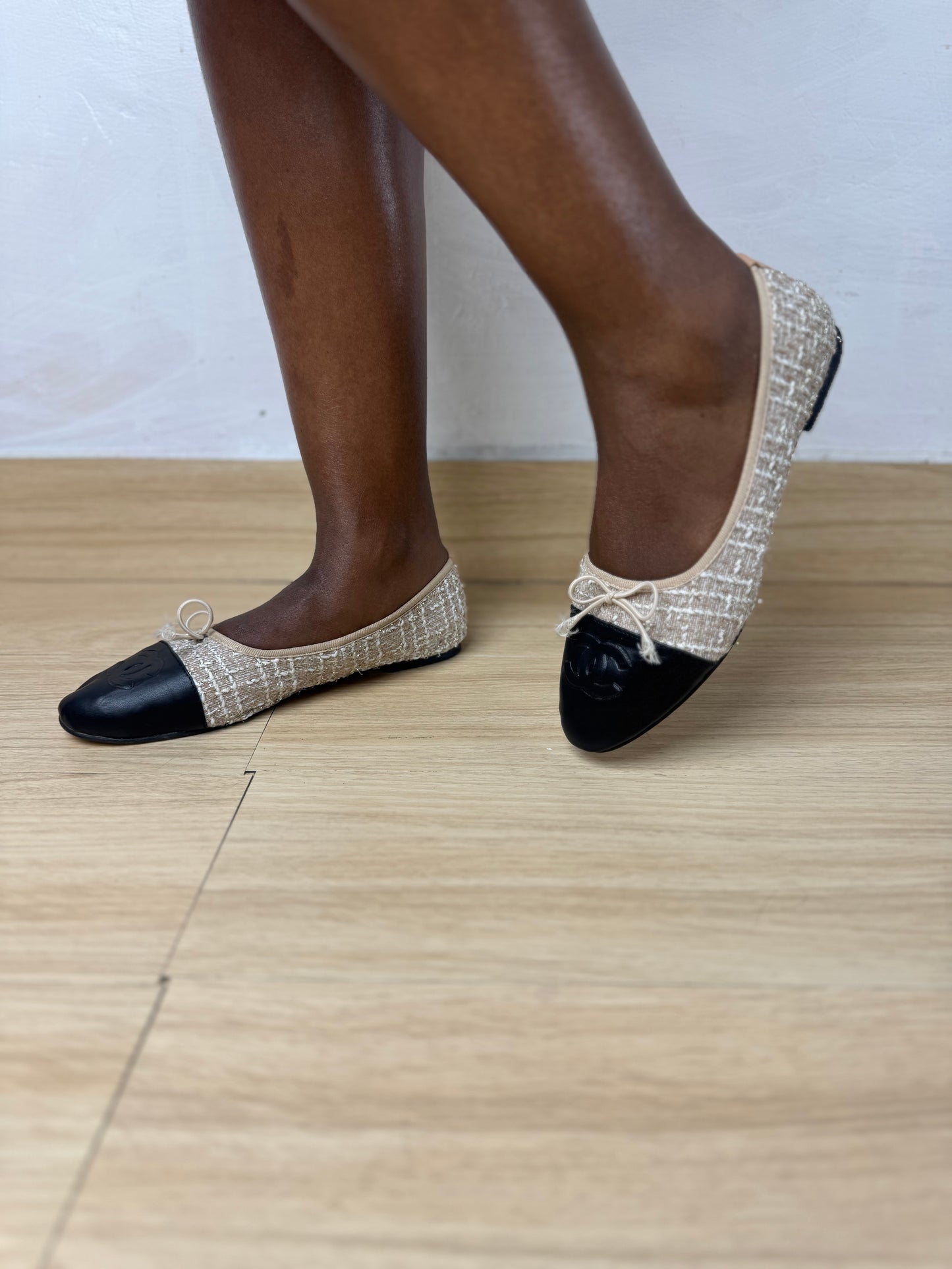 Two-toned Chanel-inspired Tweed Flats