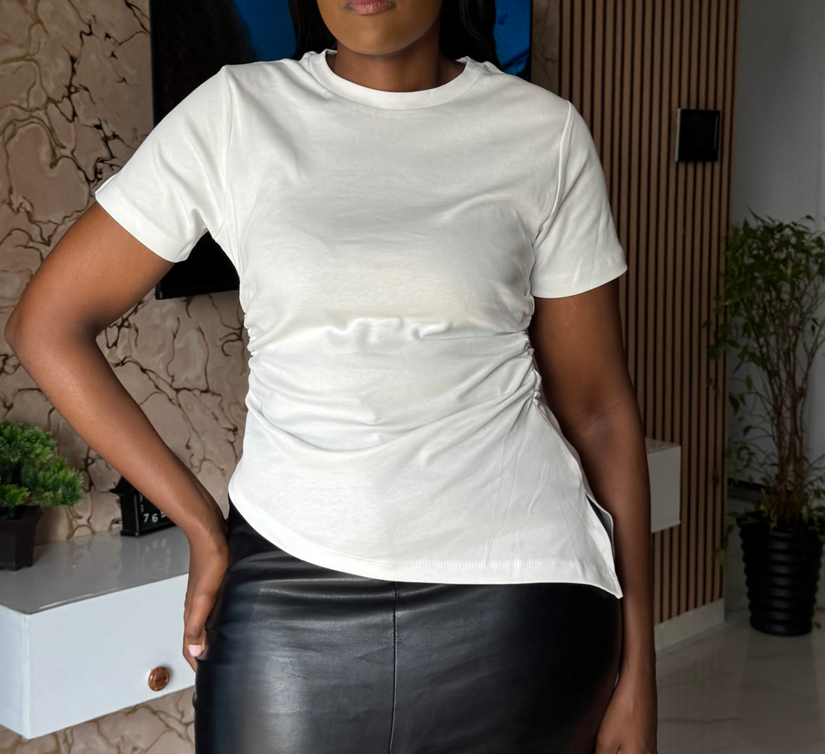 Waist-ruched Asymmetrical Snug Tee