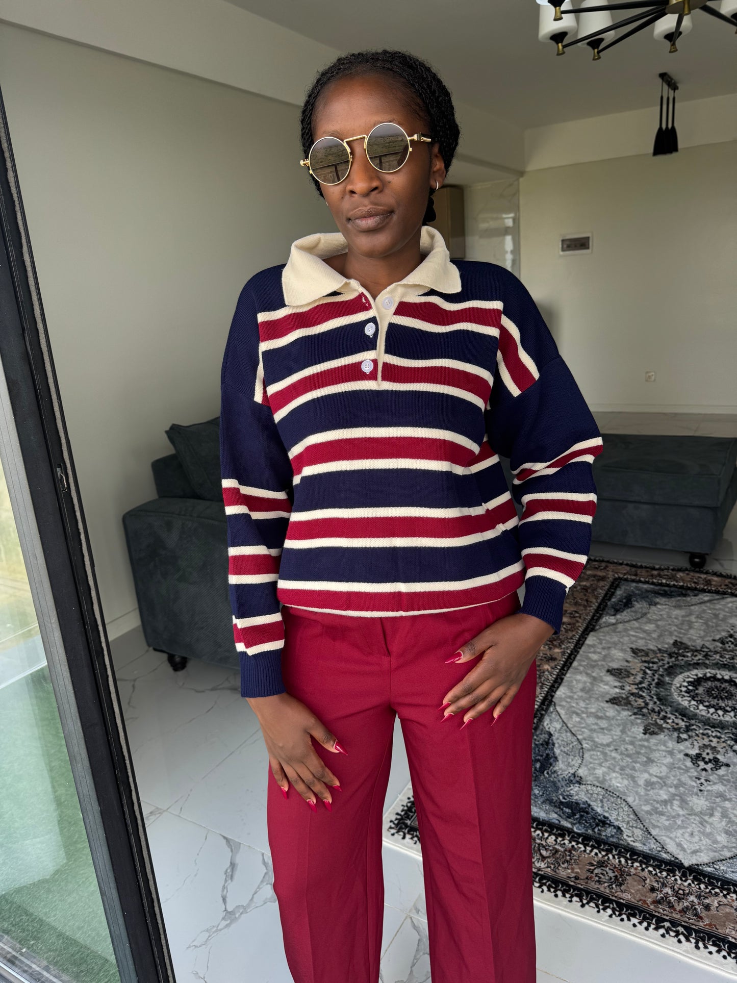The Striped Polo Buttoned Sweater