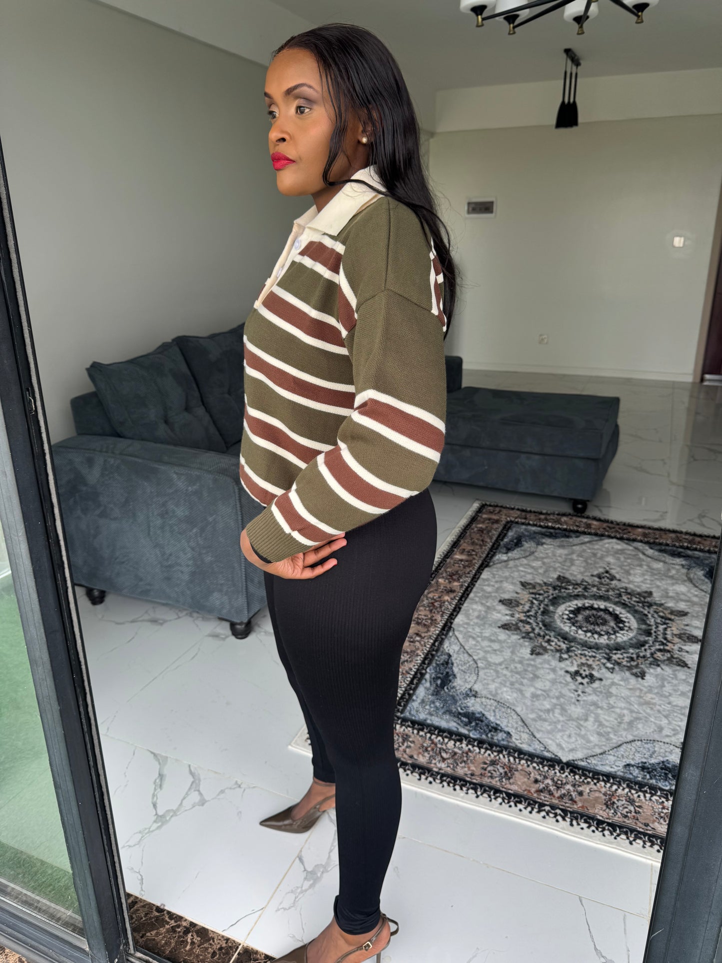 The Striped Polo Buttoned Sweater