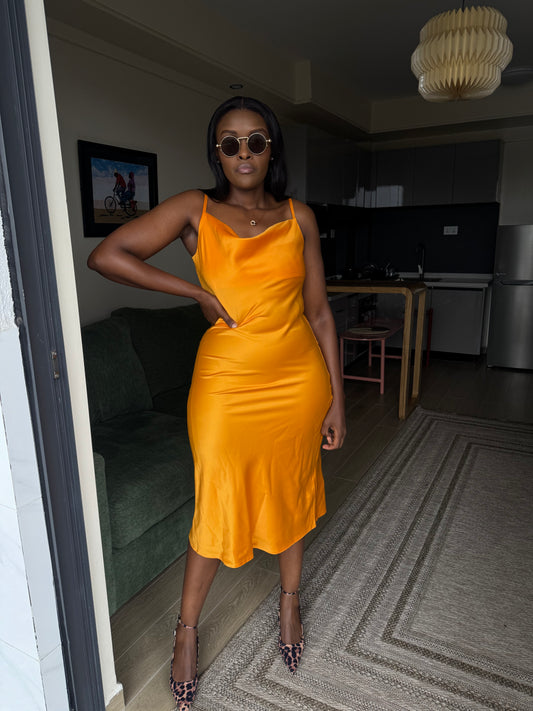 Cowl-neck Satin Midi Dress