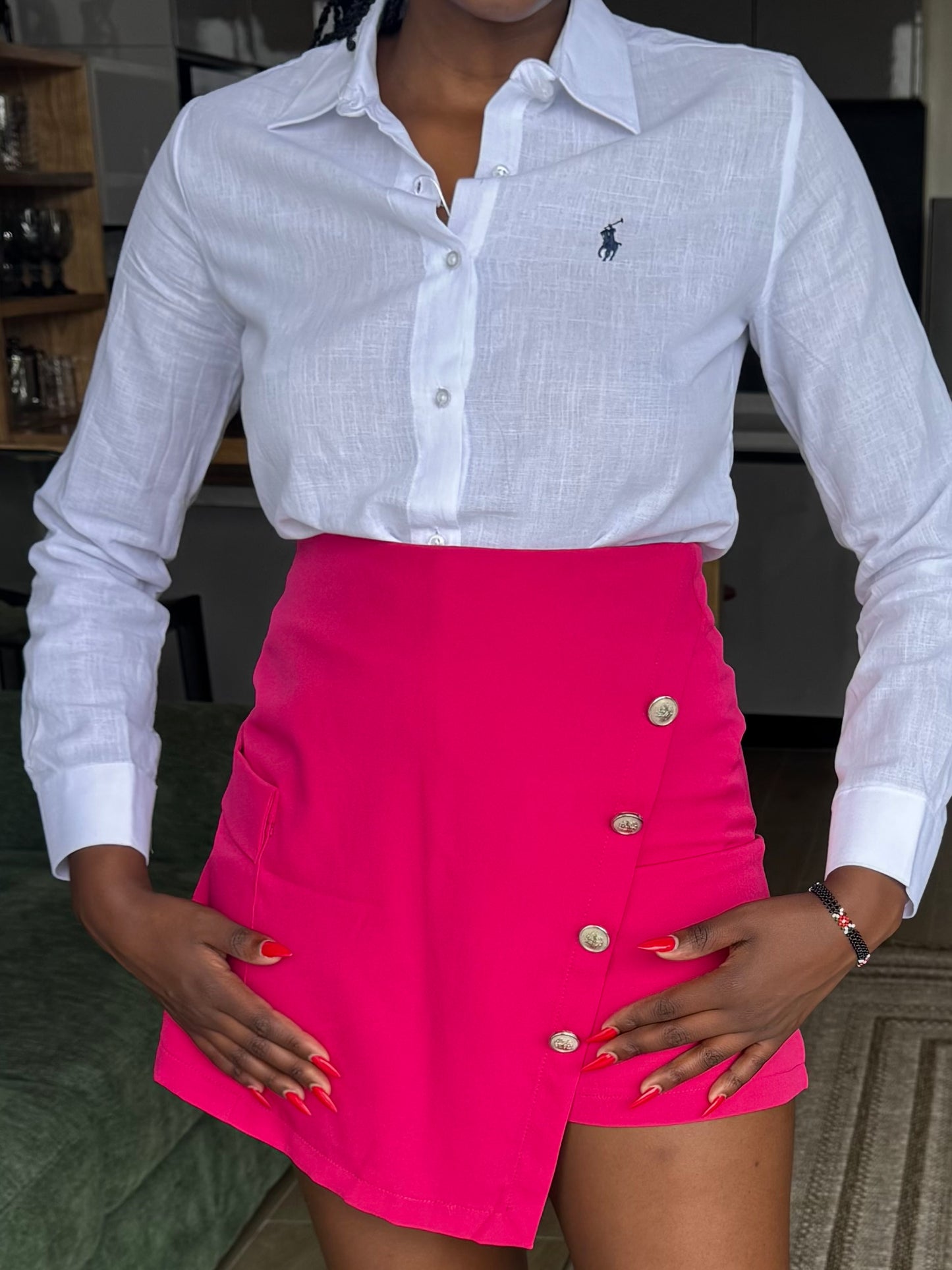 Silver-buttoned Cargo Skorts