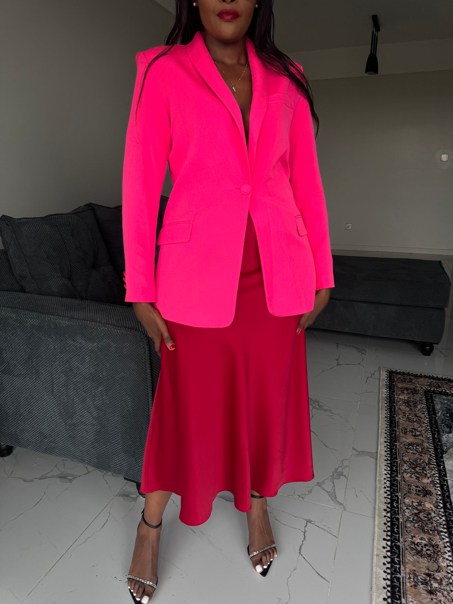 Hot Pink Shoulder Padded Blazer