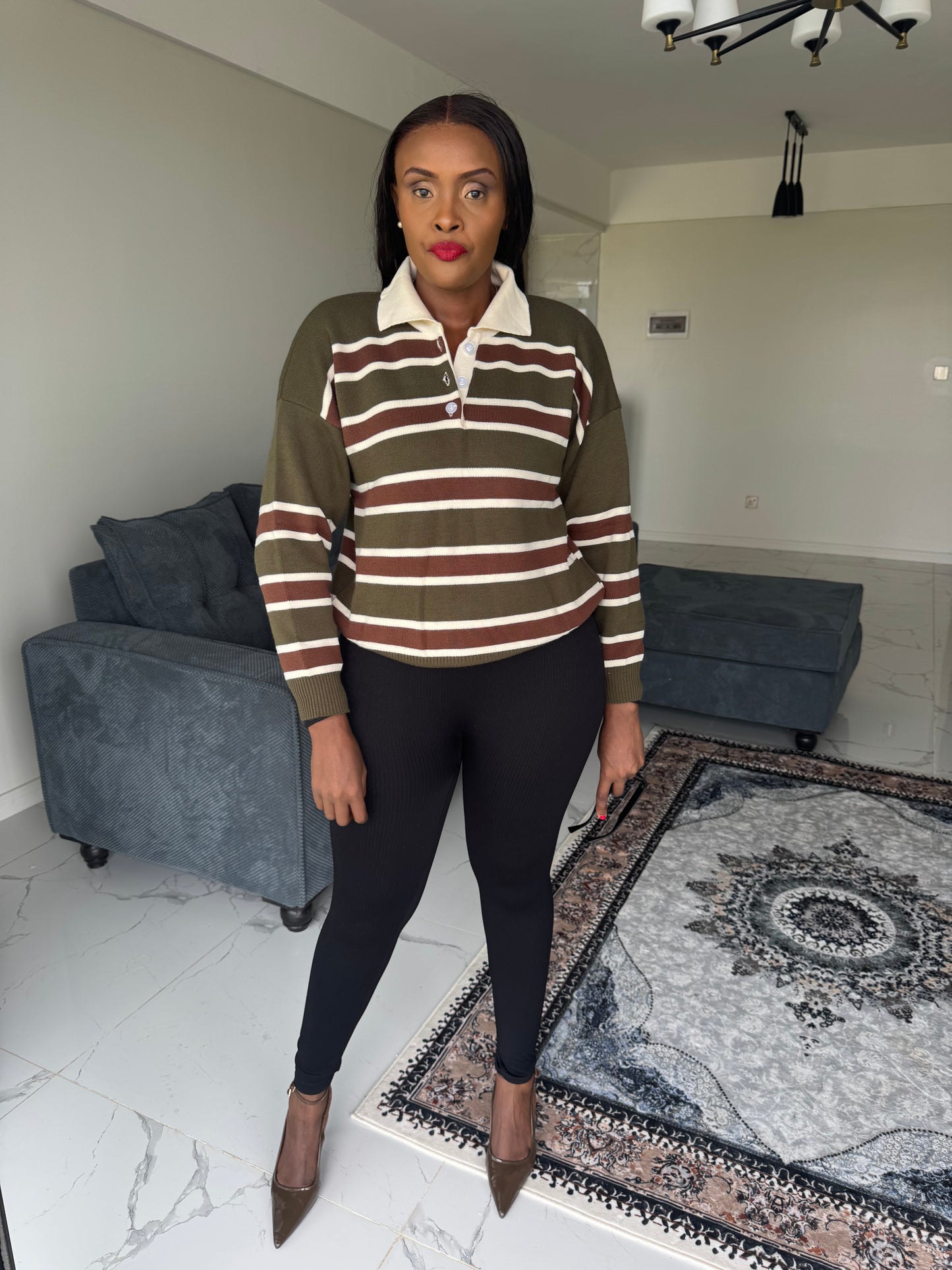 The Striped Polo Buttoned Sweater