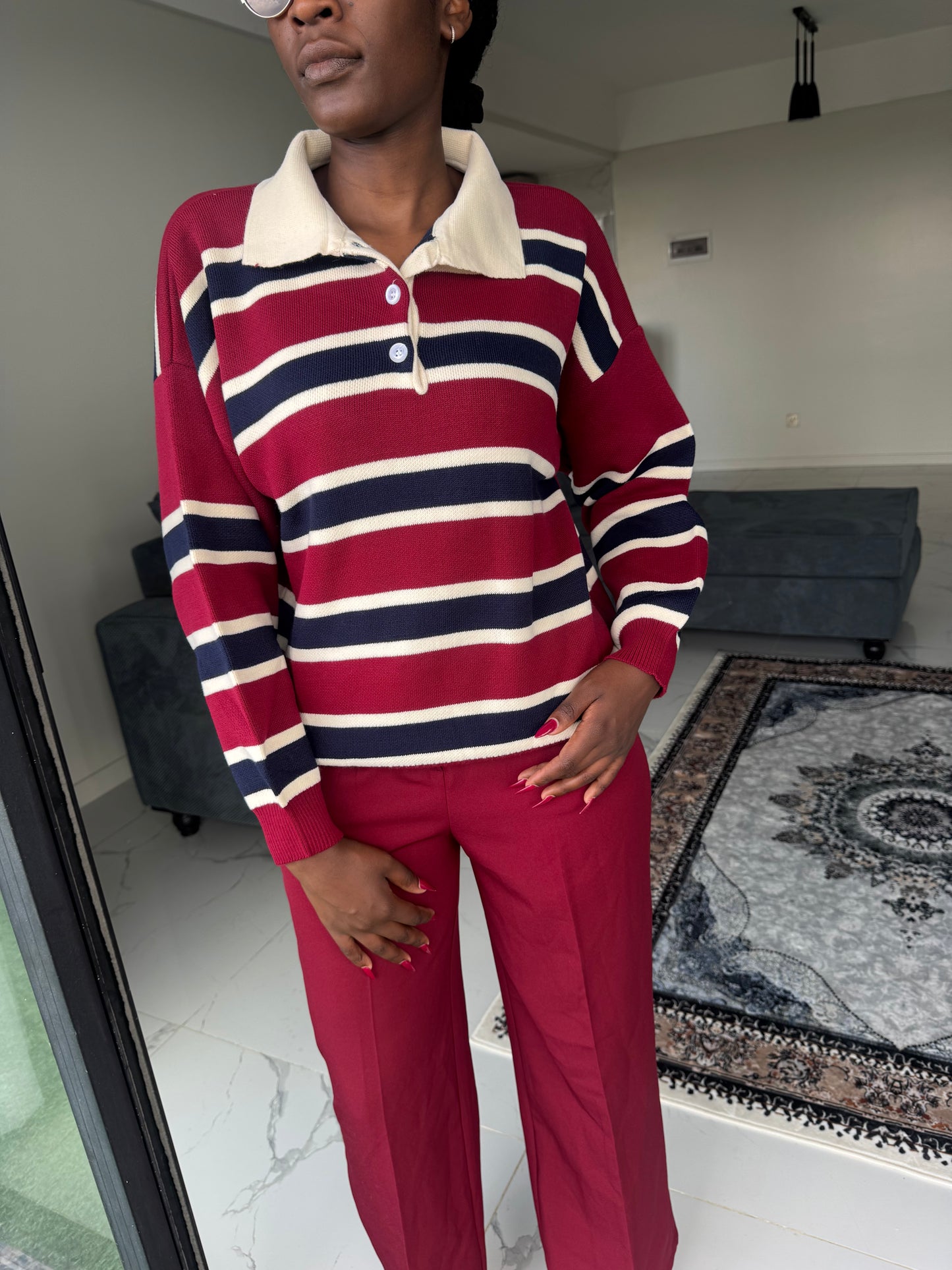 The Striped Polo Buttoned Sweater