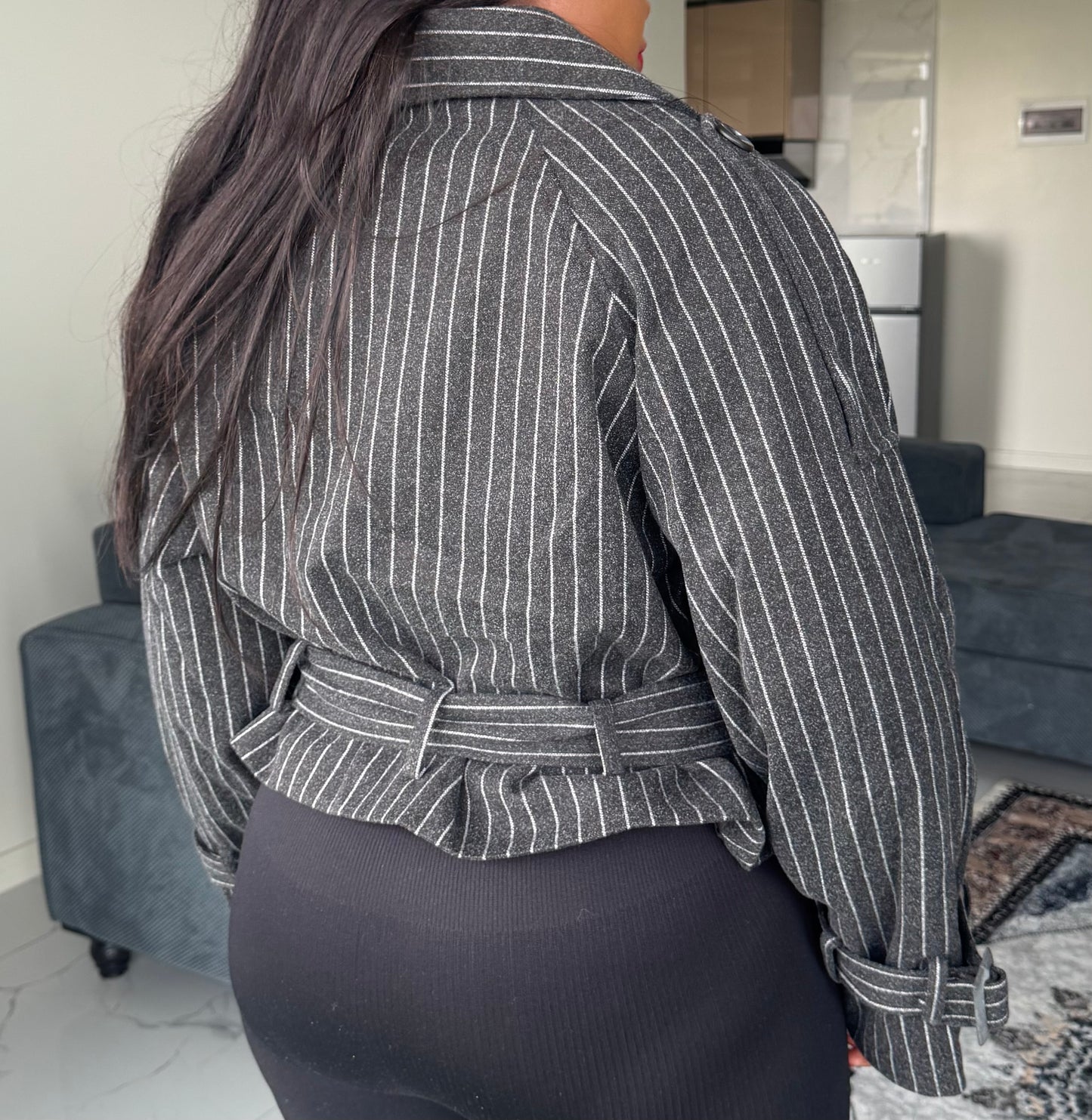 Pinstripe Belted Jacket