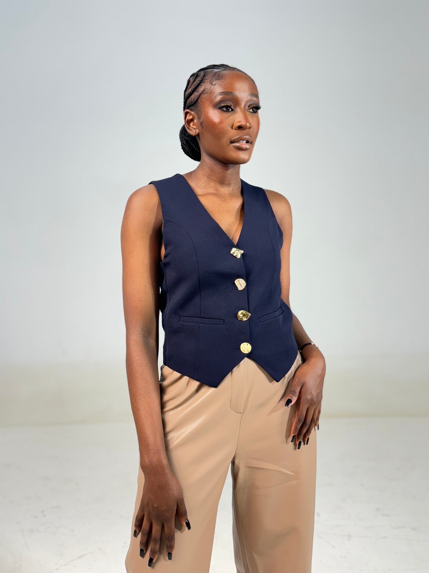 V-neck Gold Buttoned Halfcoat