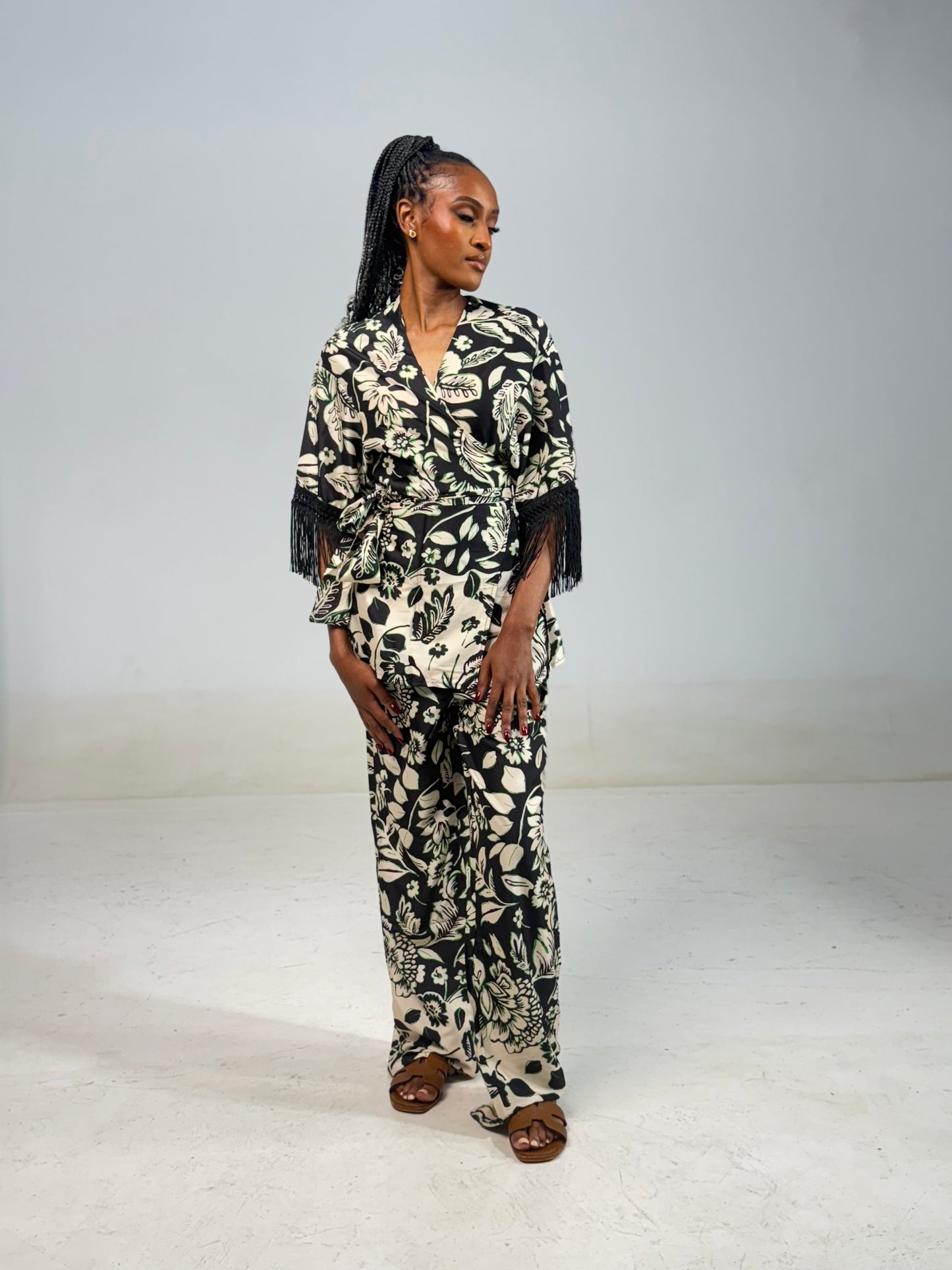 Floral Satin Fringed Wrap Set