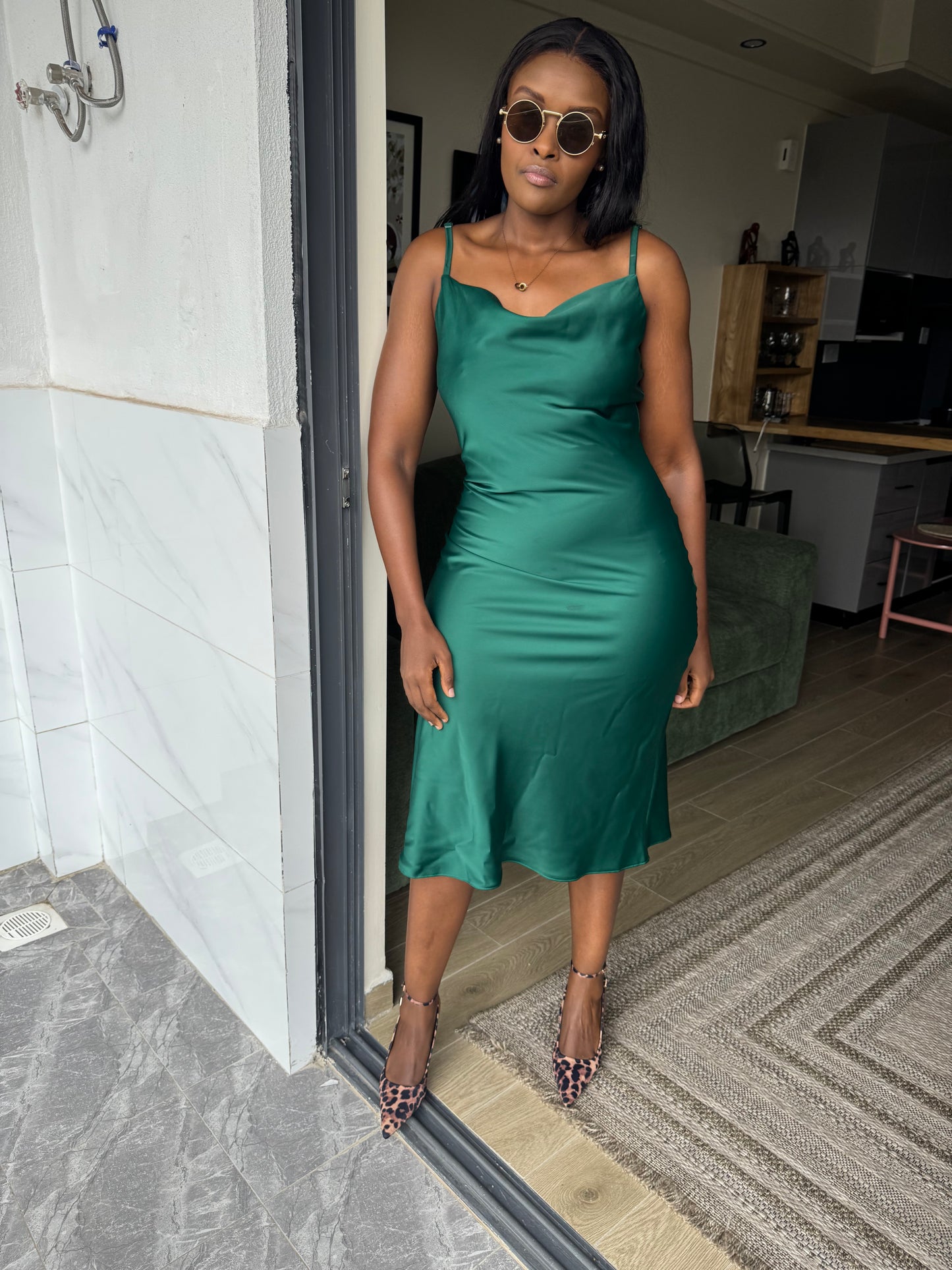 Cowl-neck Satin Midi Dress
