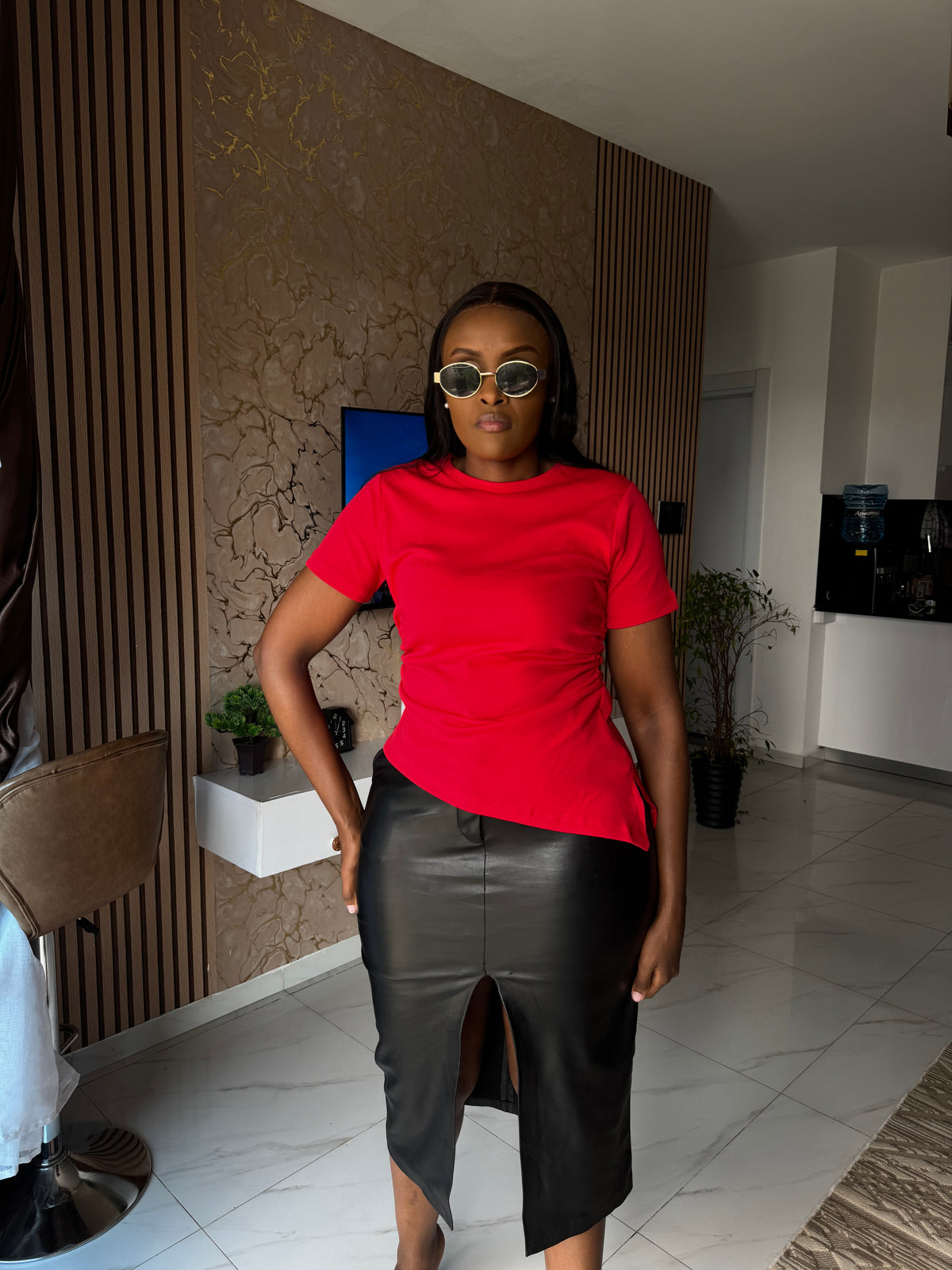 Waist-ruched Asymmetrical Snug Tee