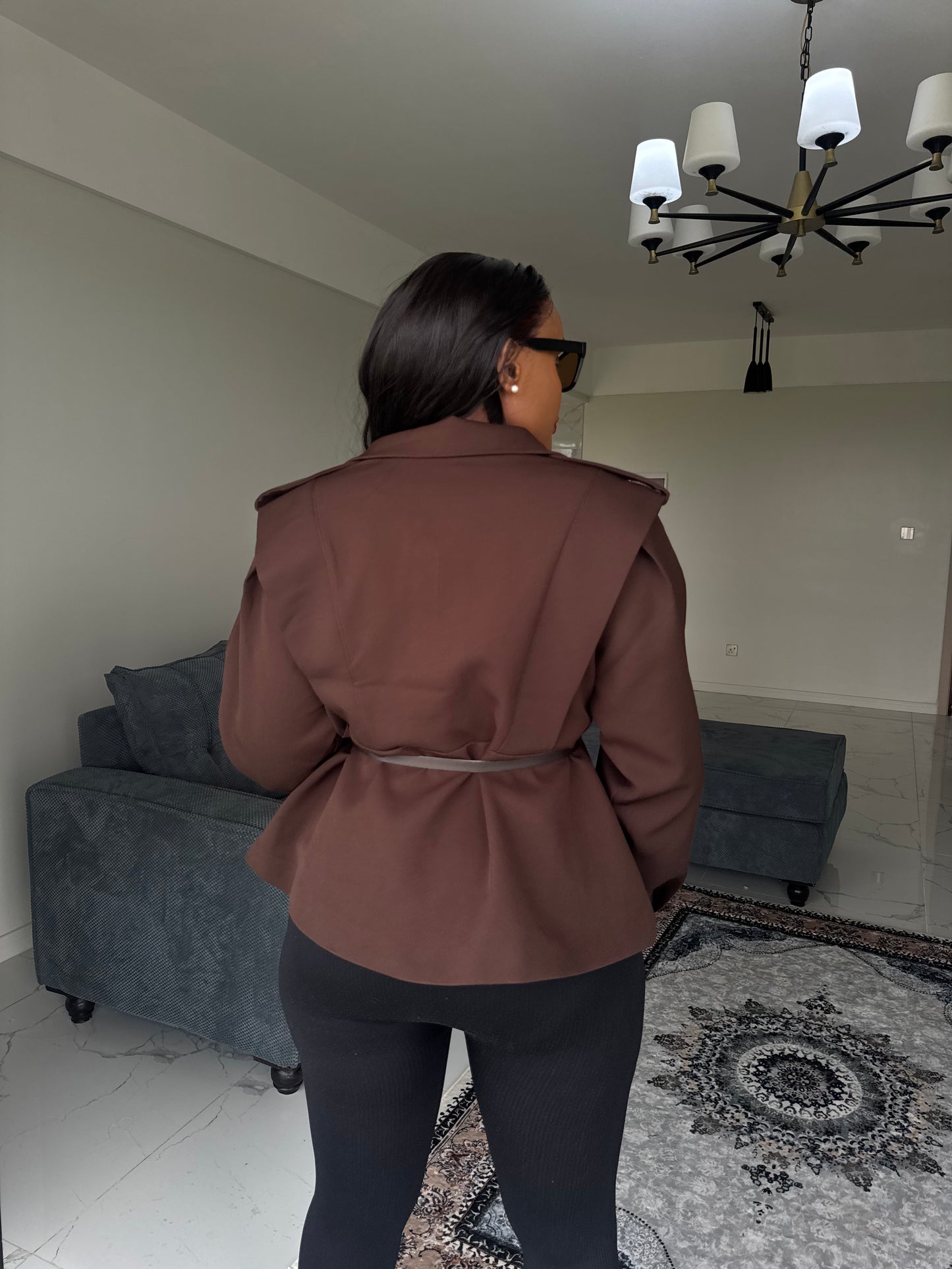 Shoulder-Padded Belted Coat