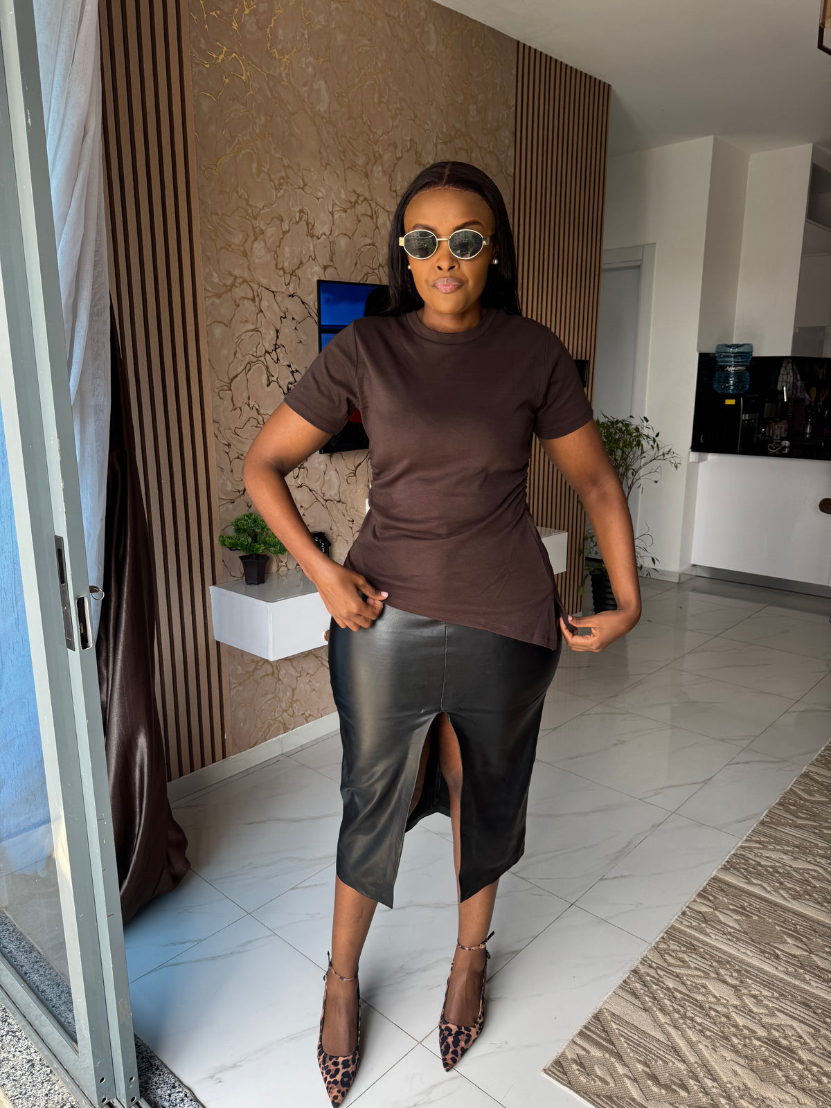 Waist-ruched Asymmetrical Snug Tee