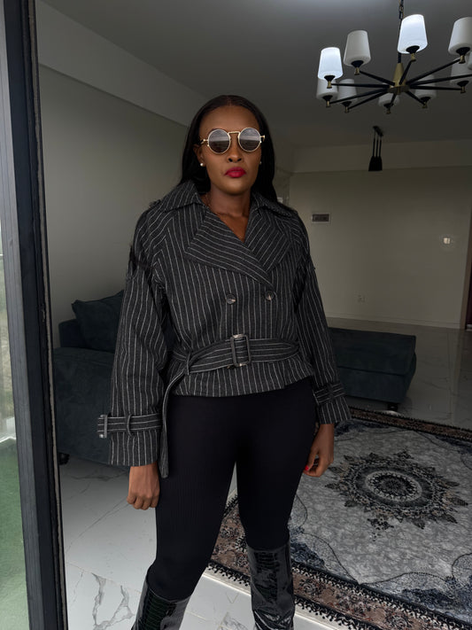 Pinstripe Belted Jacket