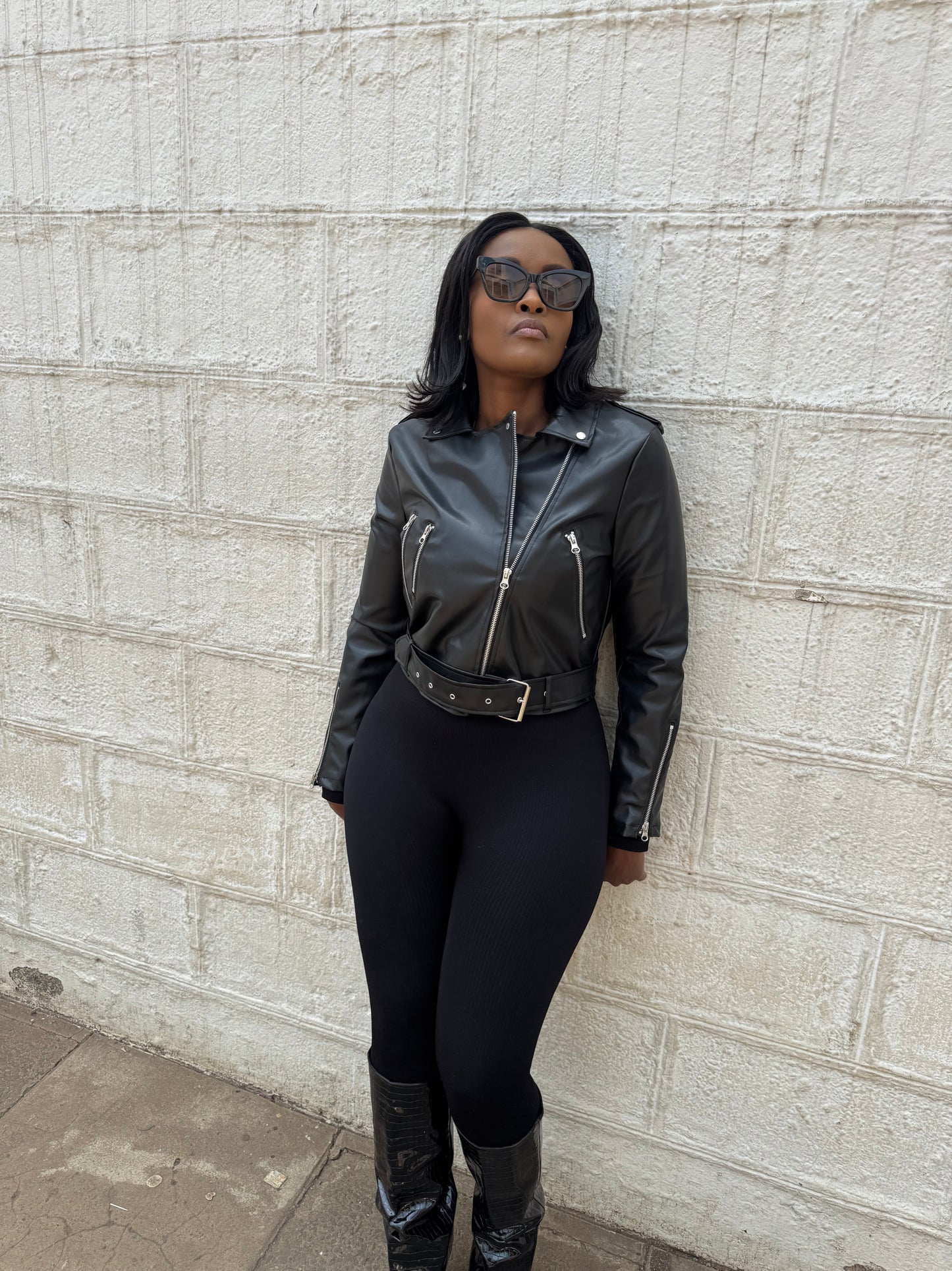 Basic double zipper leather jacket