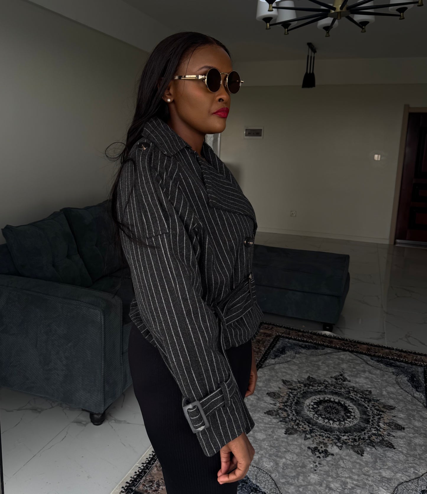 Pinstripe Belted Jacket