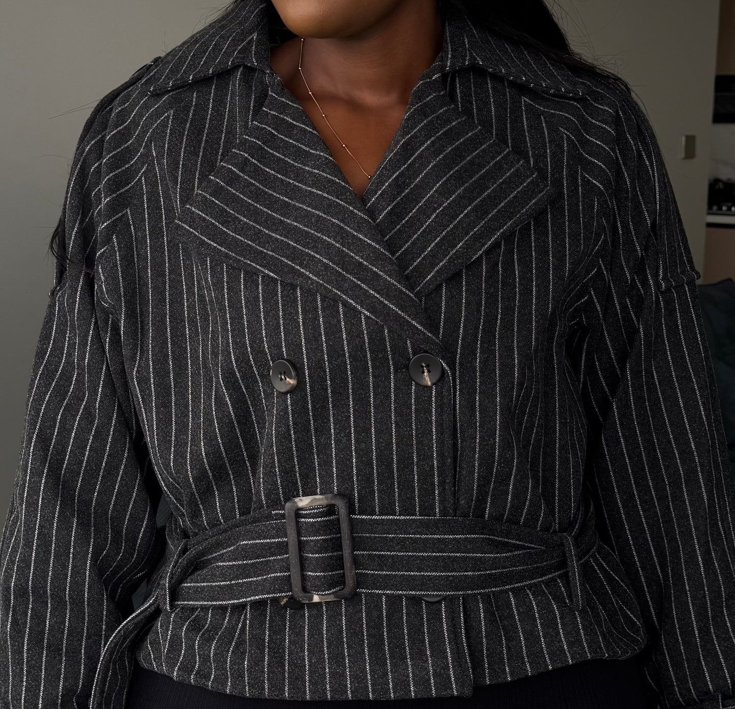 Pinstripe Belted Jacket