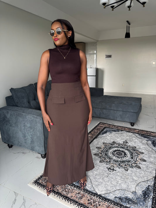 High-Waist Maxi Skirt with Faux Pockets