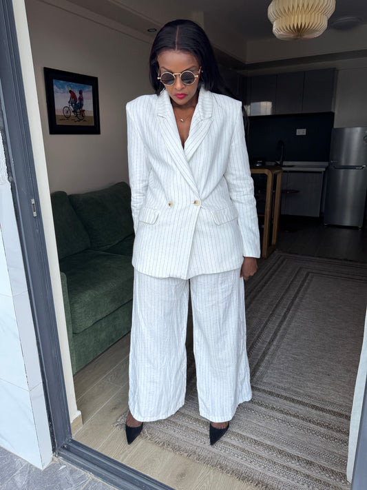 Pinstripe Linen Blazer Set