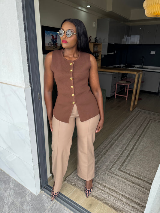 The Monaco Gold-Buttoned Knit Vest