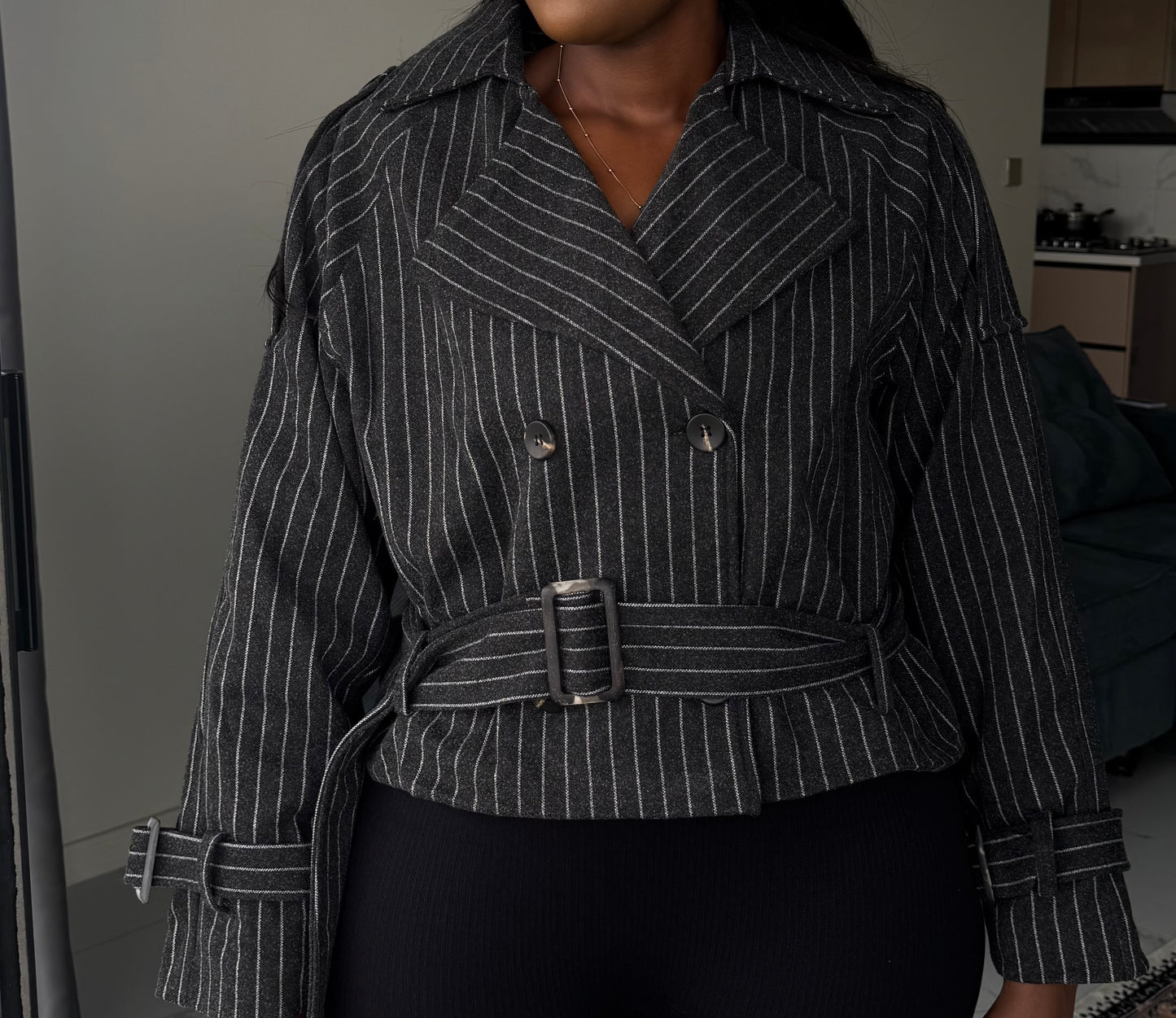 Pinstripe Belted Jacket