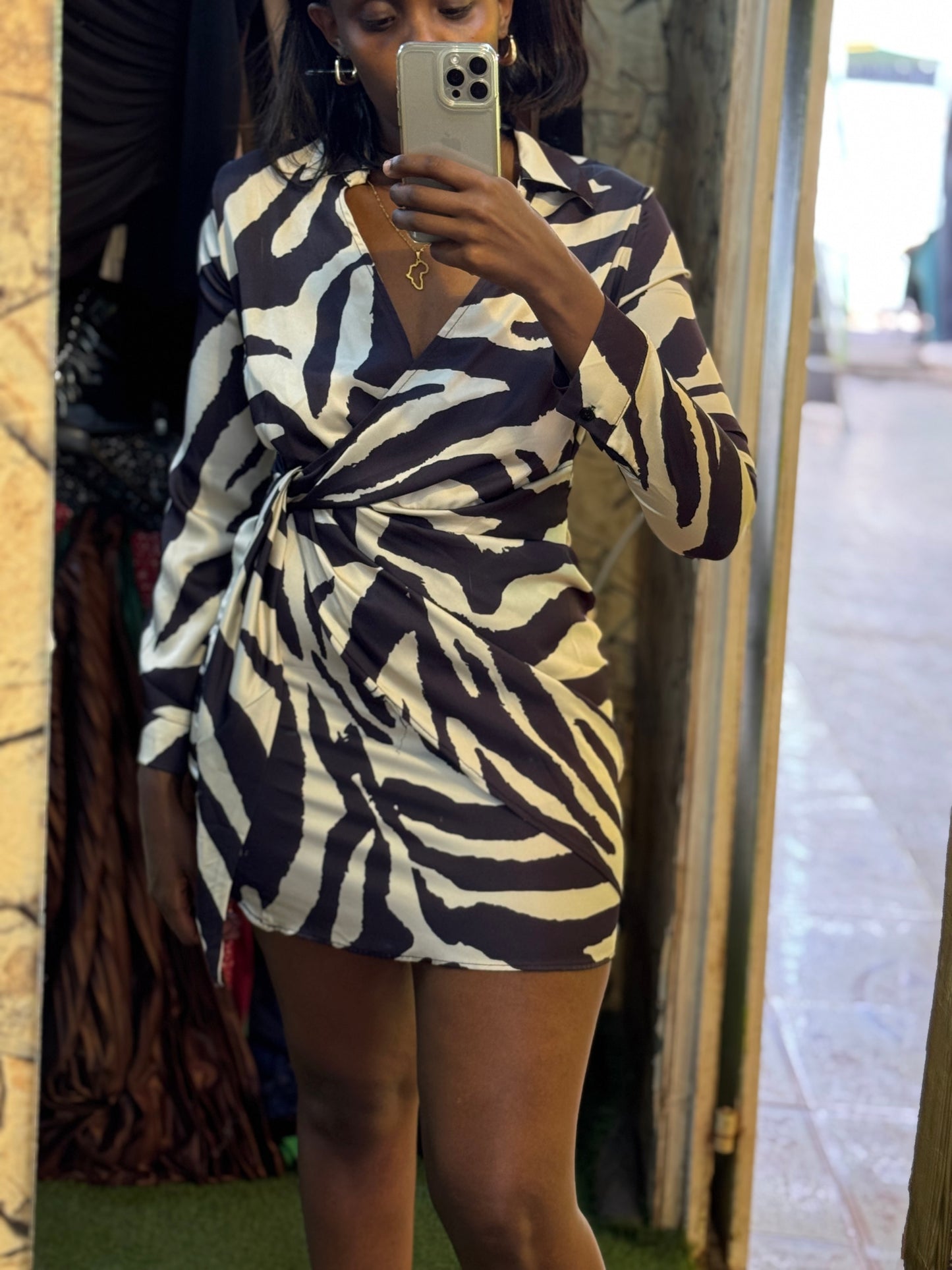 Animal Print Satin Wrap Mini