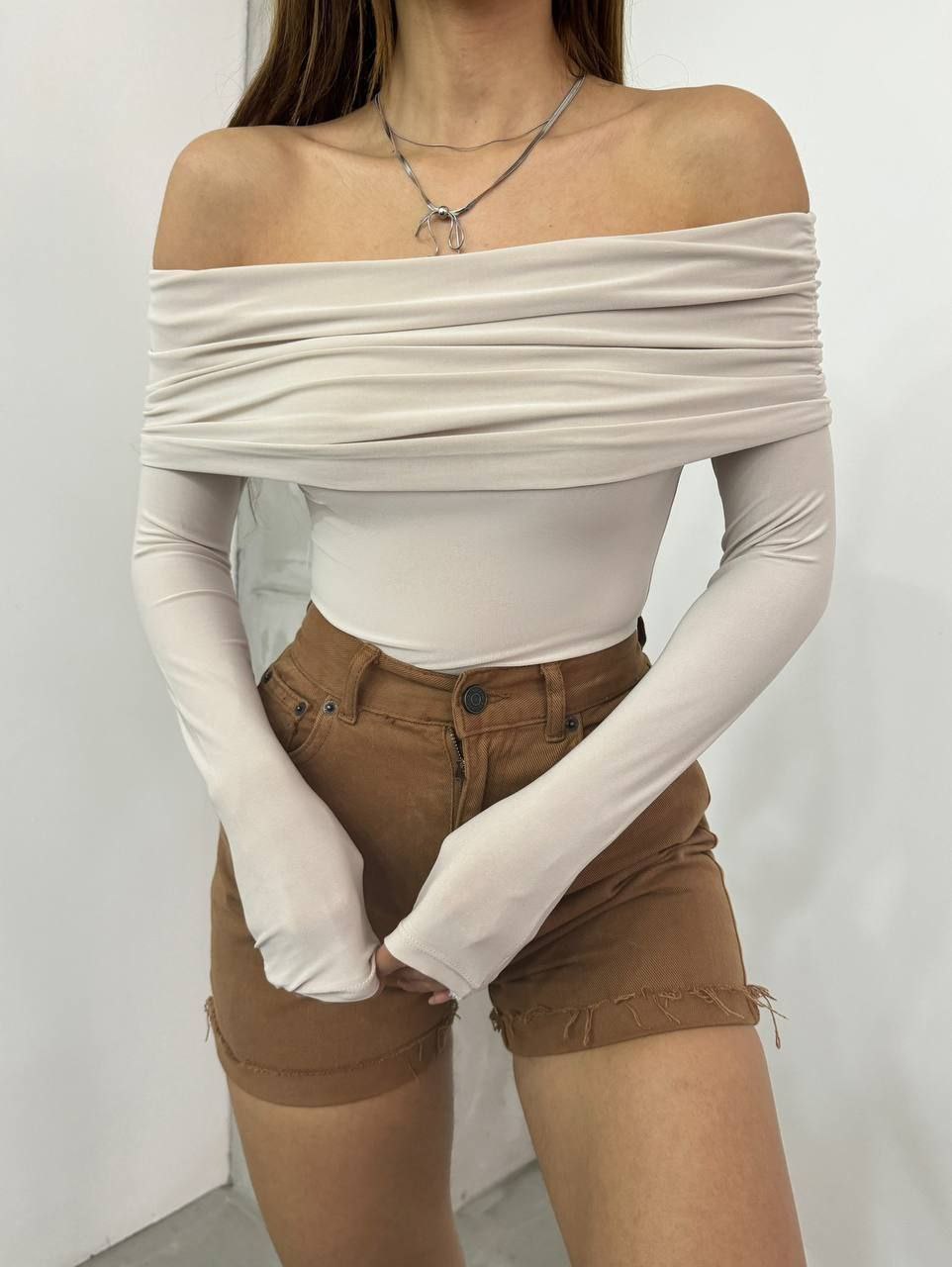 Off-shoulder Long Sleeved Top