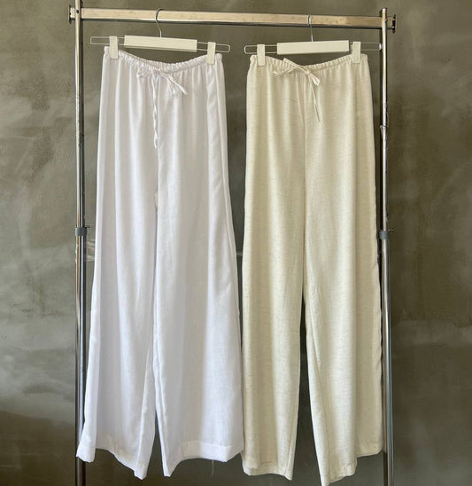 White Wide-Leg Linen Pants