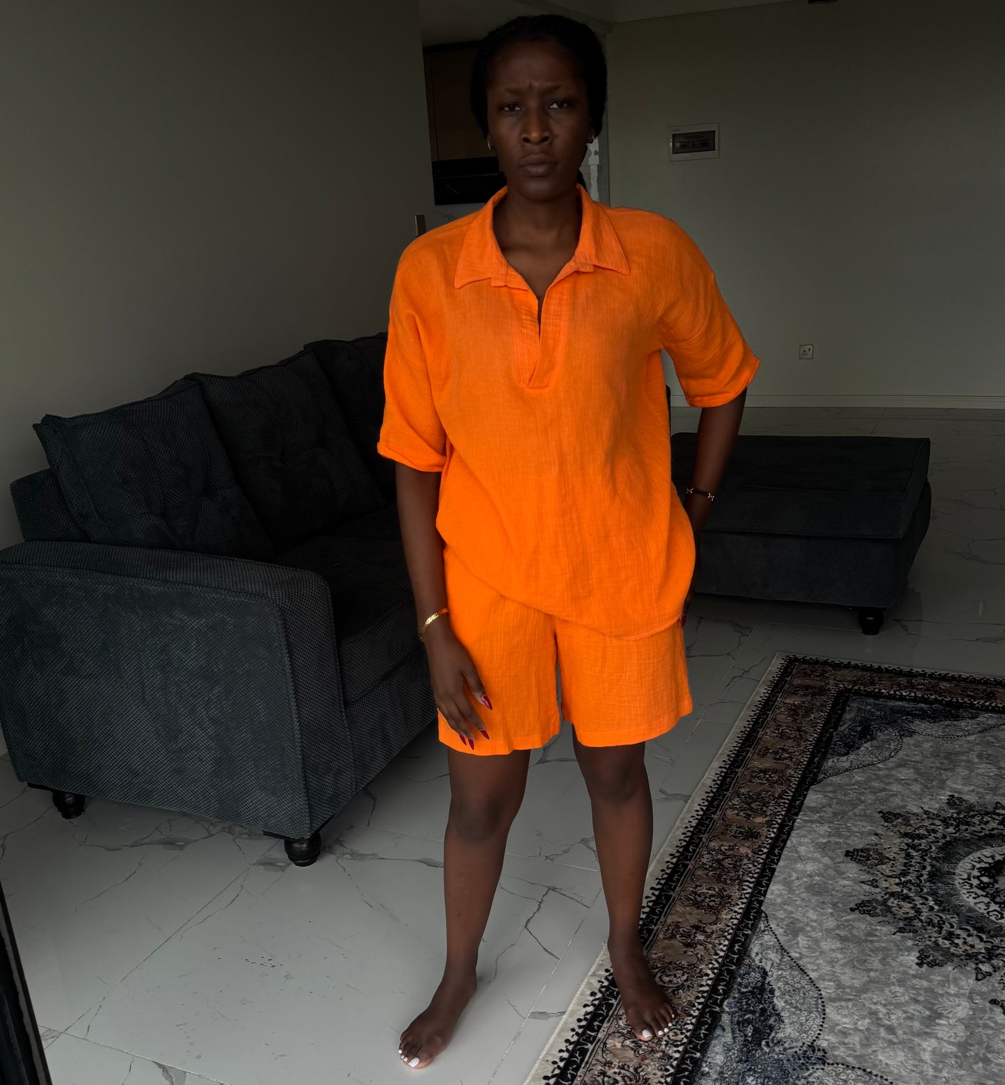 Polo-neck Linen Set