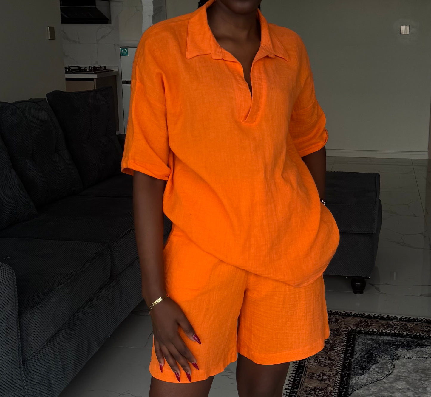 Polo-neck Linen Set