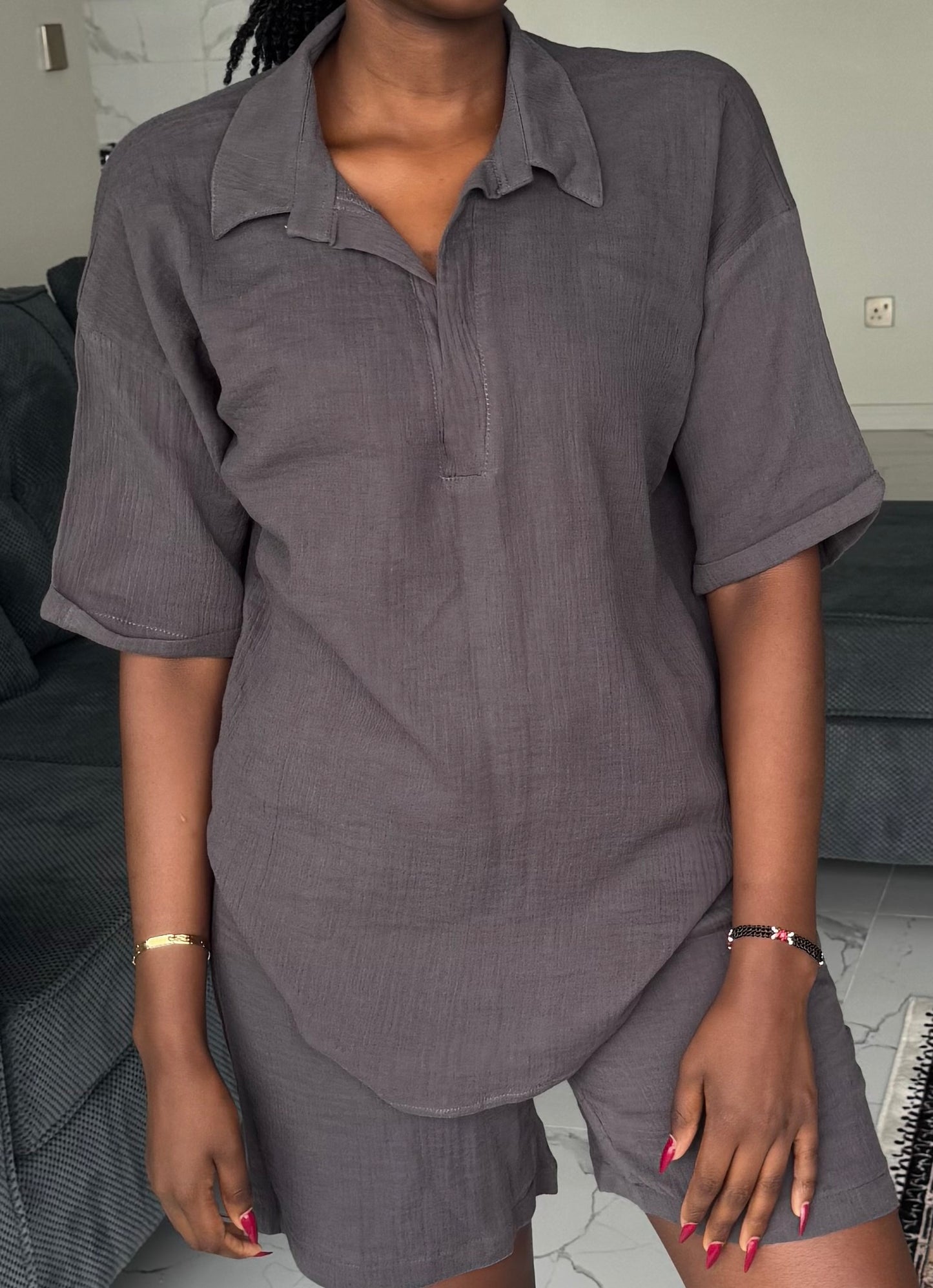 Polo-neck Linen Set
