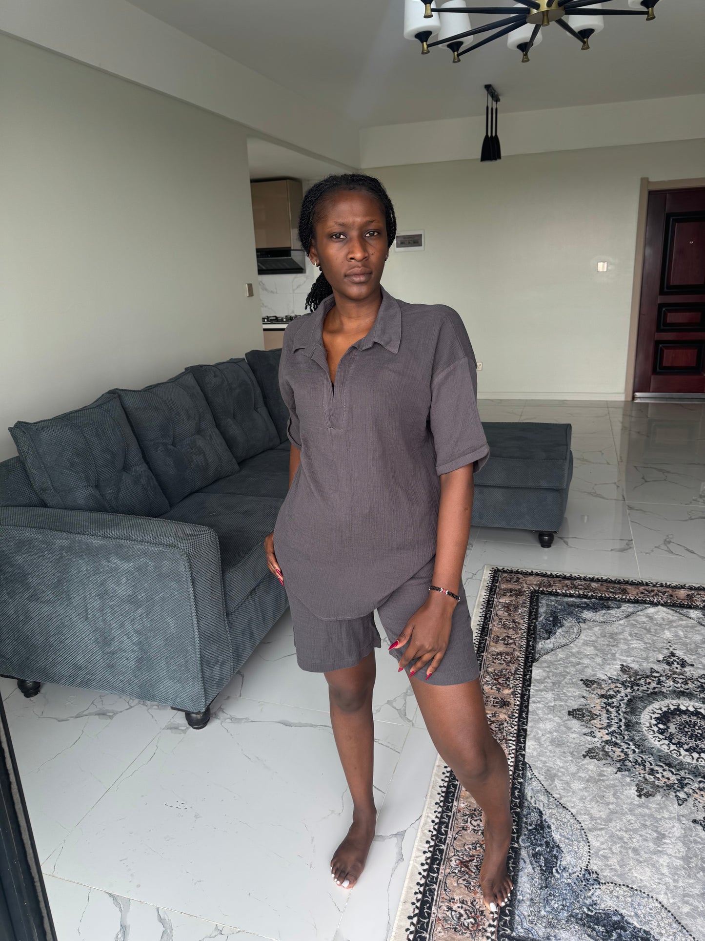Polo-neck Linen Set