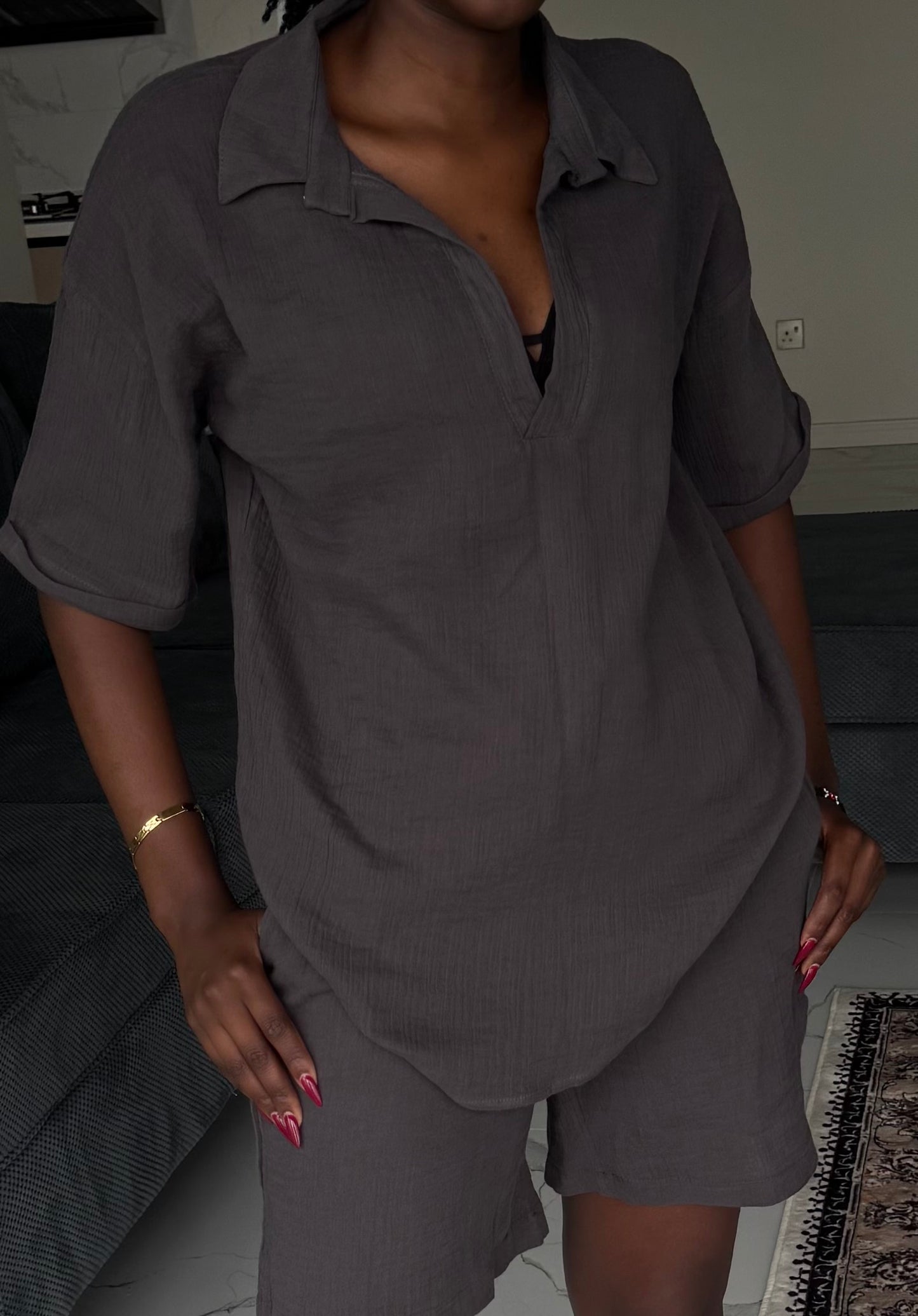 Polo-neck Linen Set