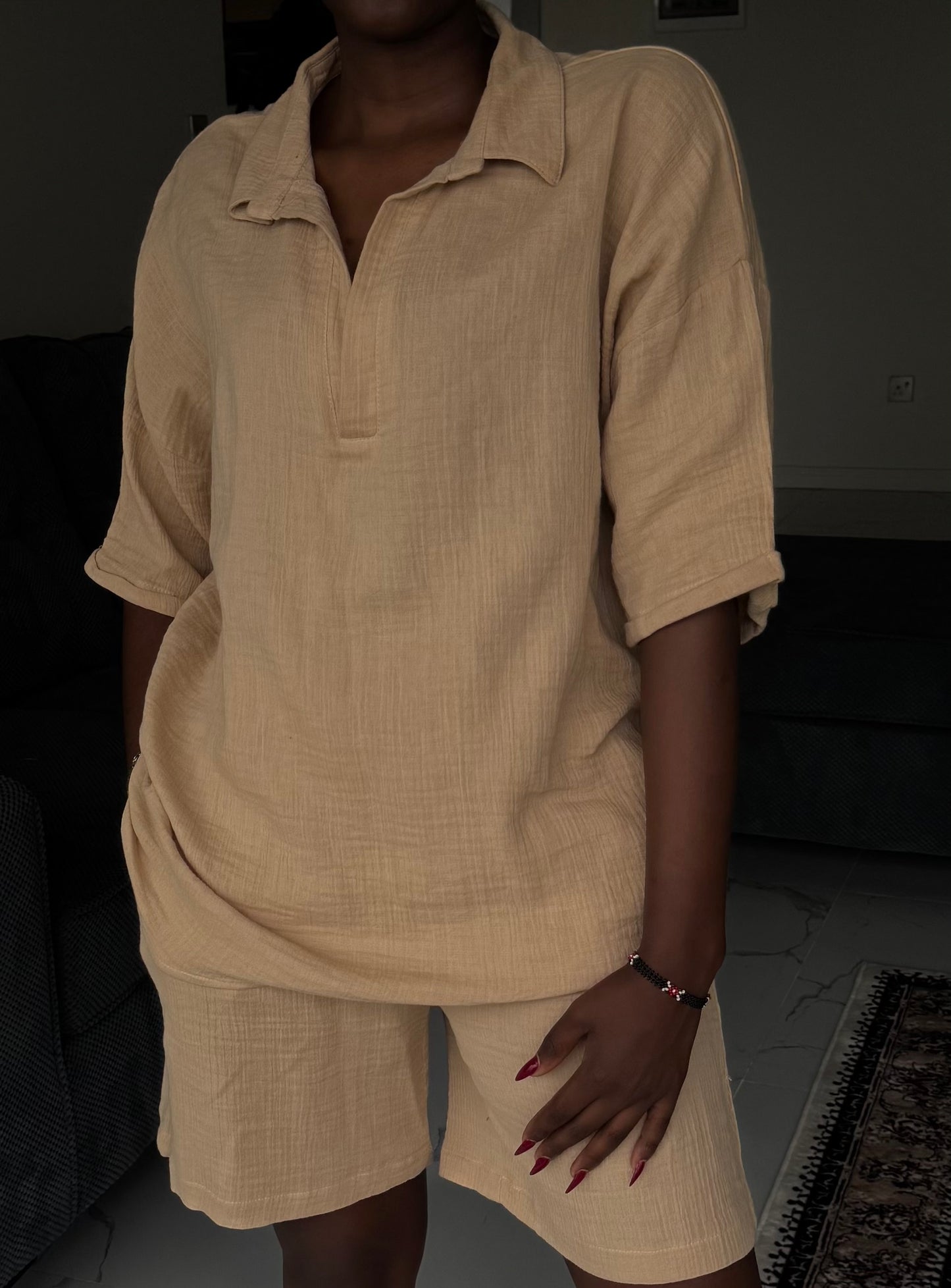 Polo-neck Linen Set