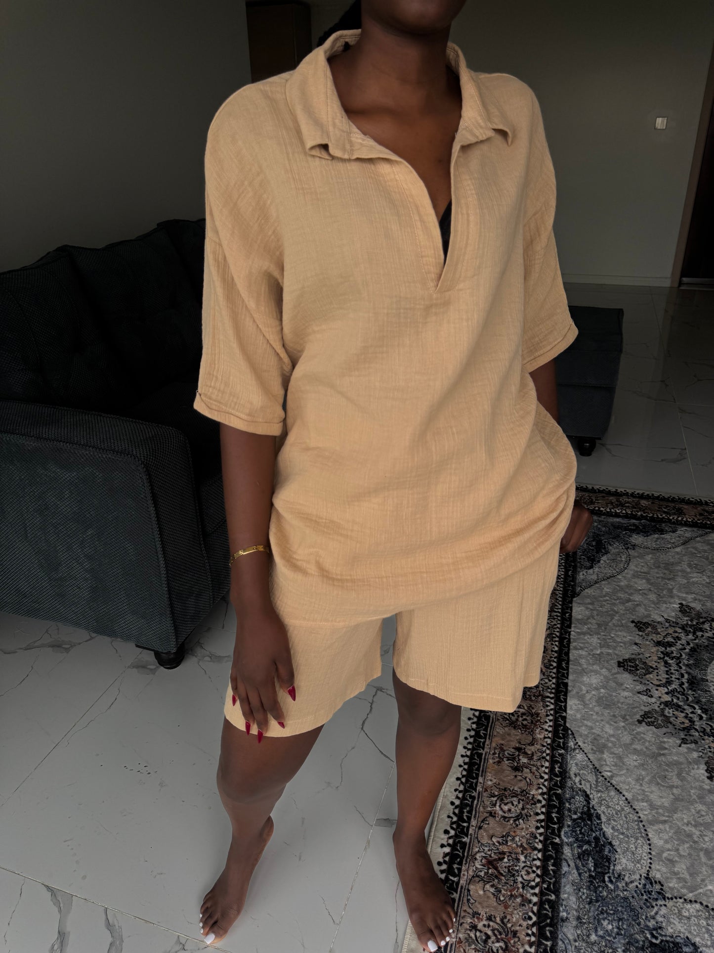 Polo-neck Linen Set