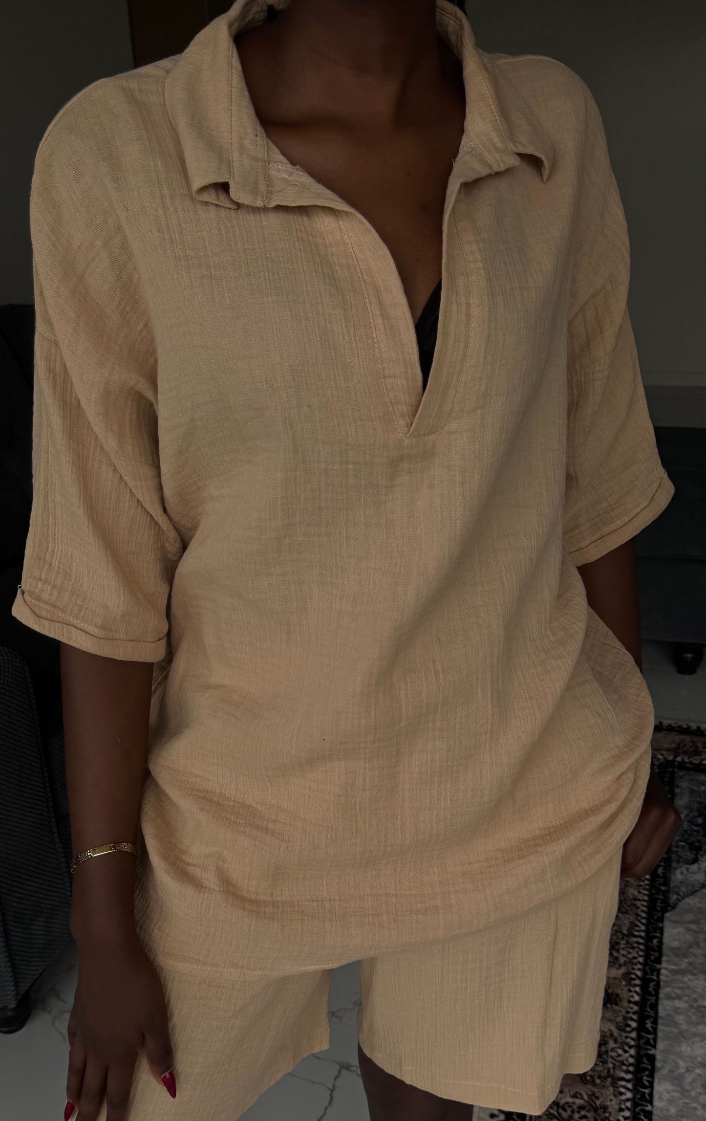 Polo-neck Linen Set
