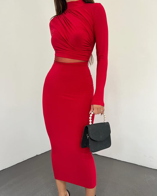 Waist Cut-Out Ruched Bodycon Midi