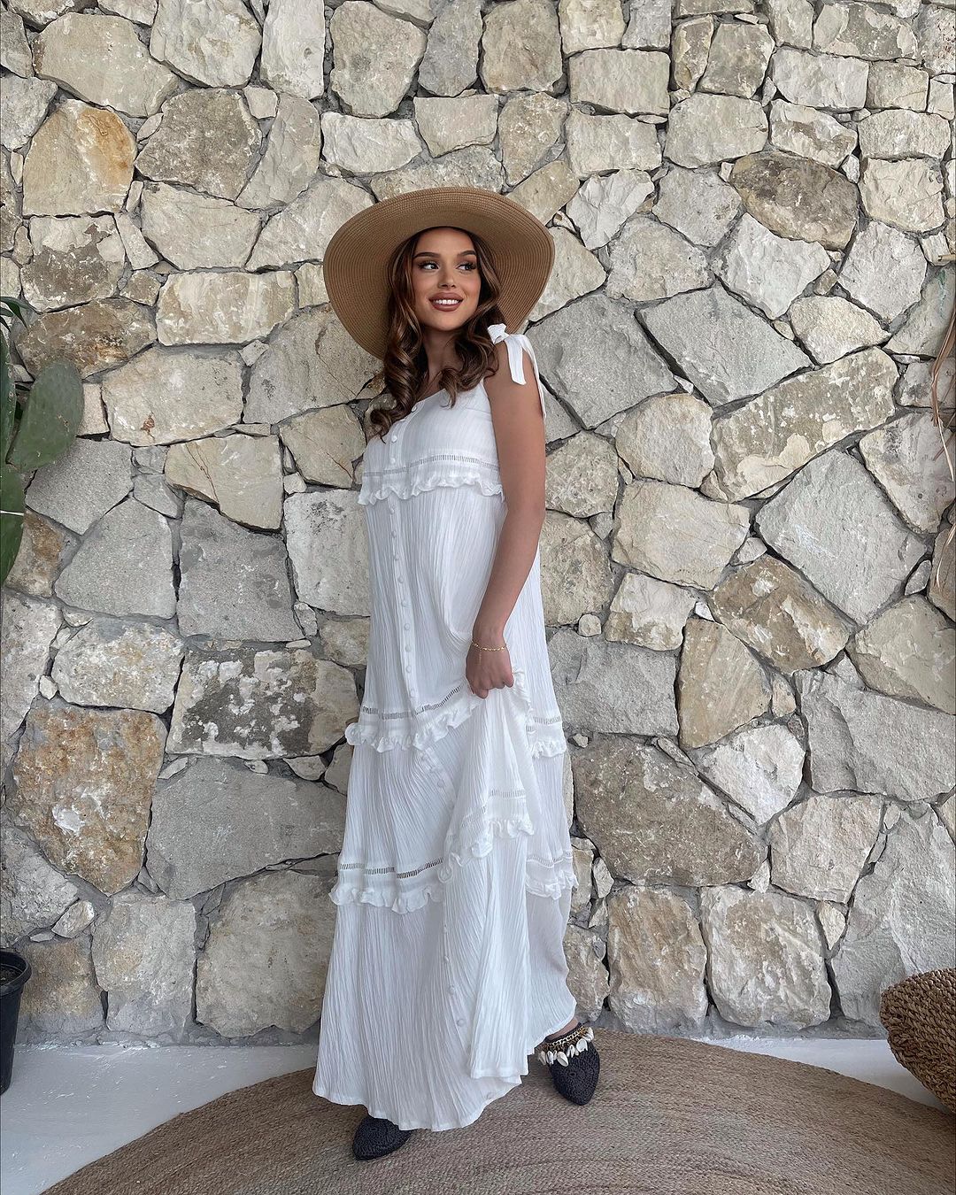 Shoulder-tie Button Down Linen Maxi