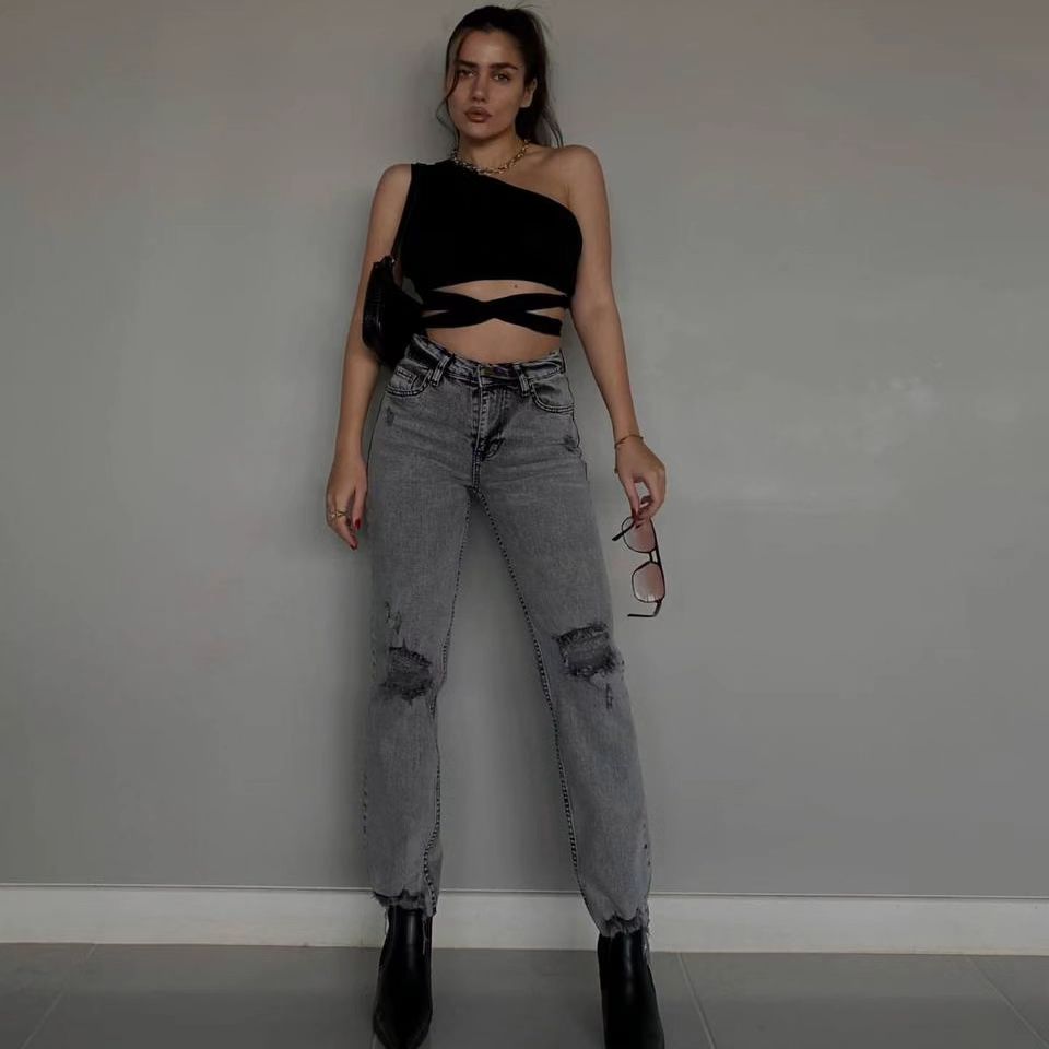 Straight-Leg Distressed Jeans