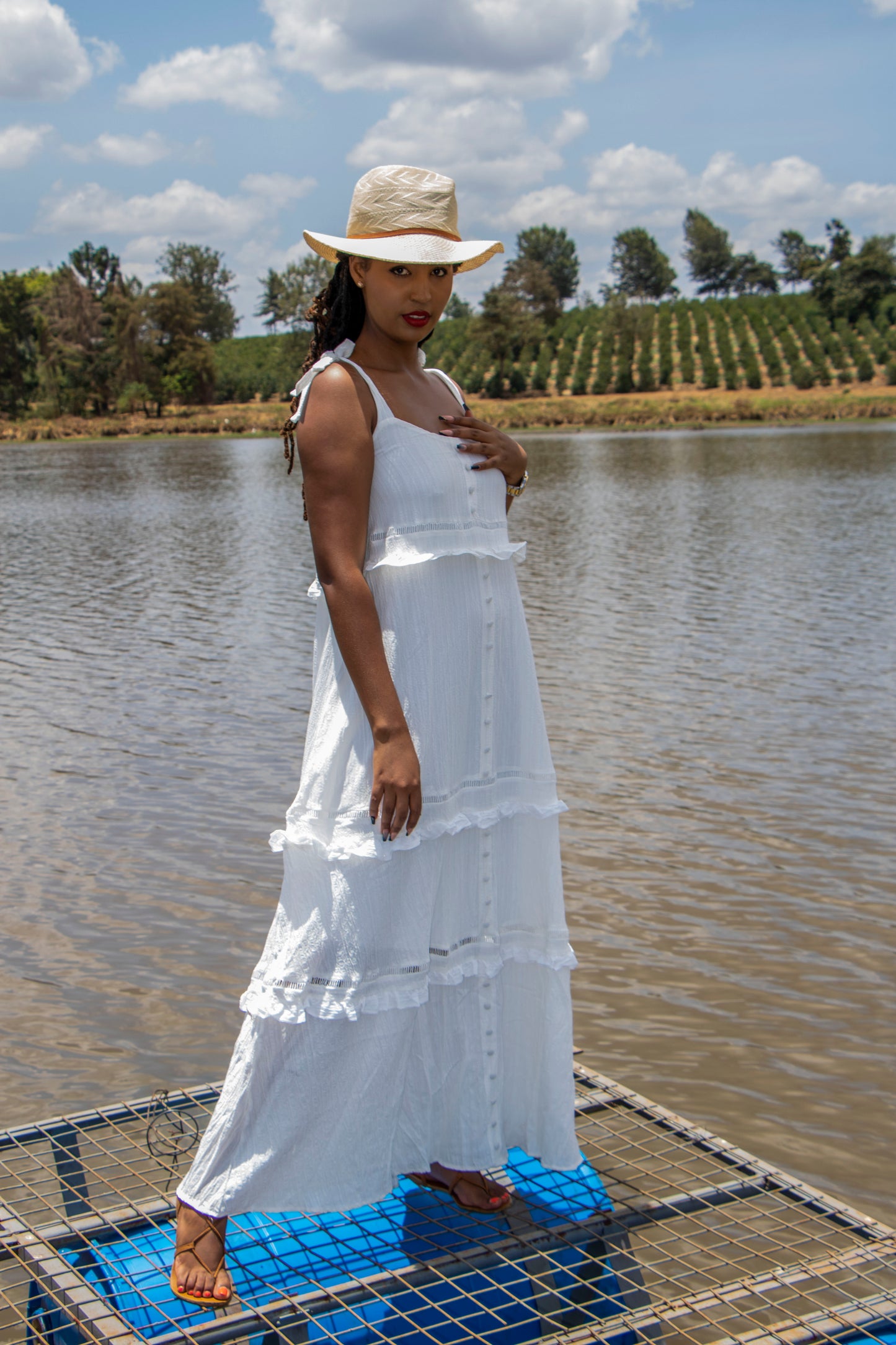 Shoulder-tie Button Down Linen Maxi