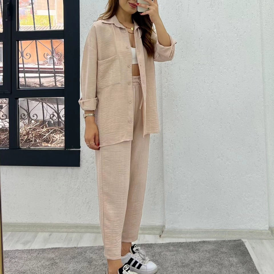 Linen- blend 3/4 Pant Set