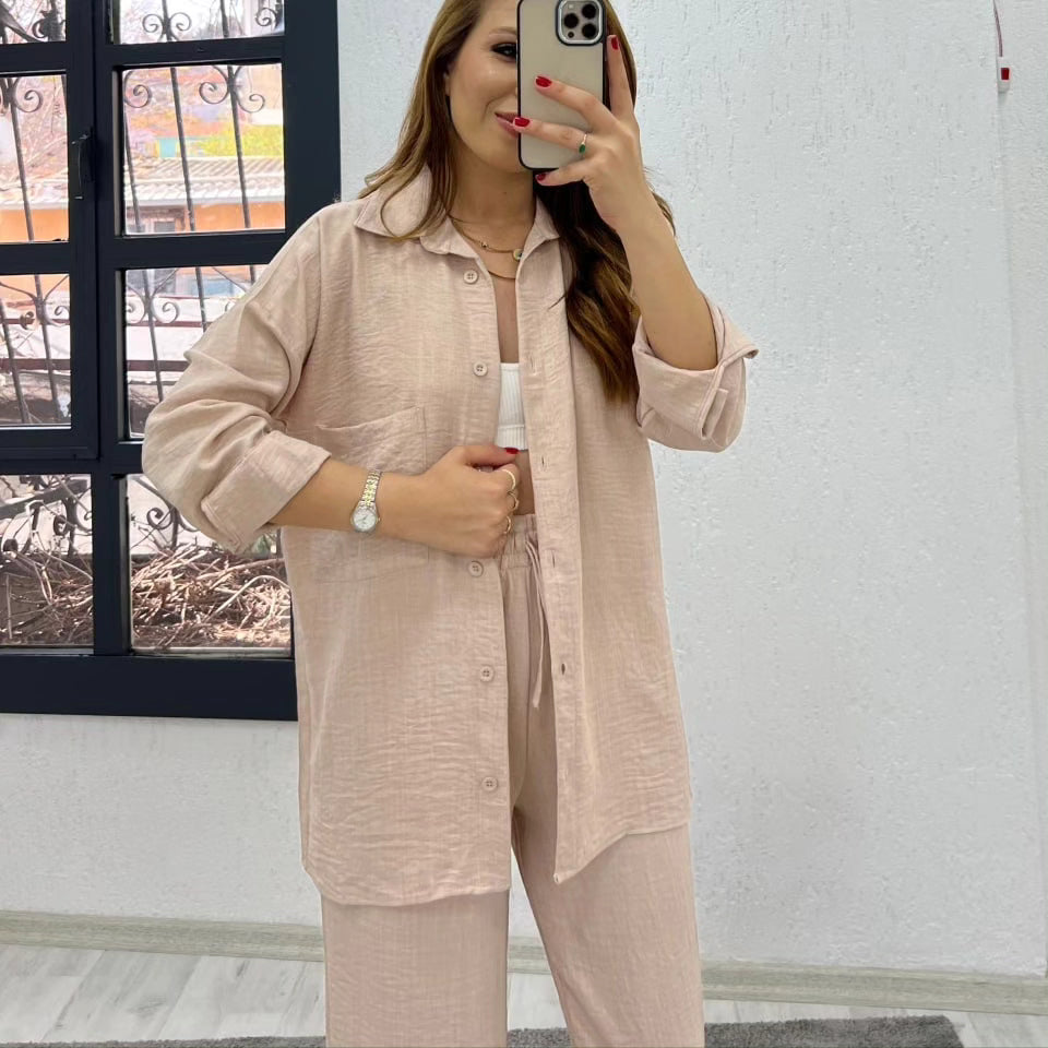 Linen- blend 3/4 Pant Set