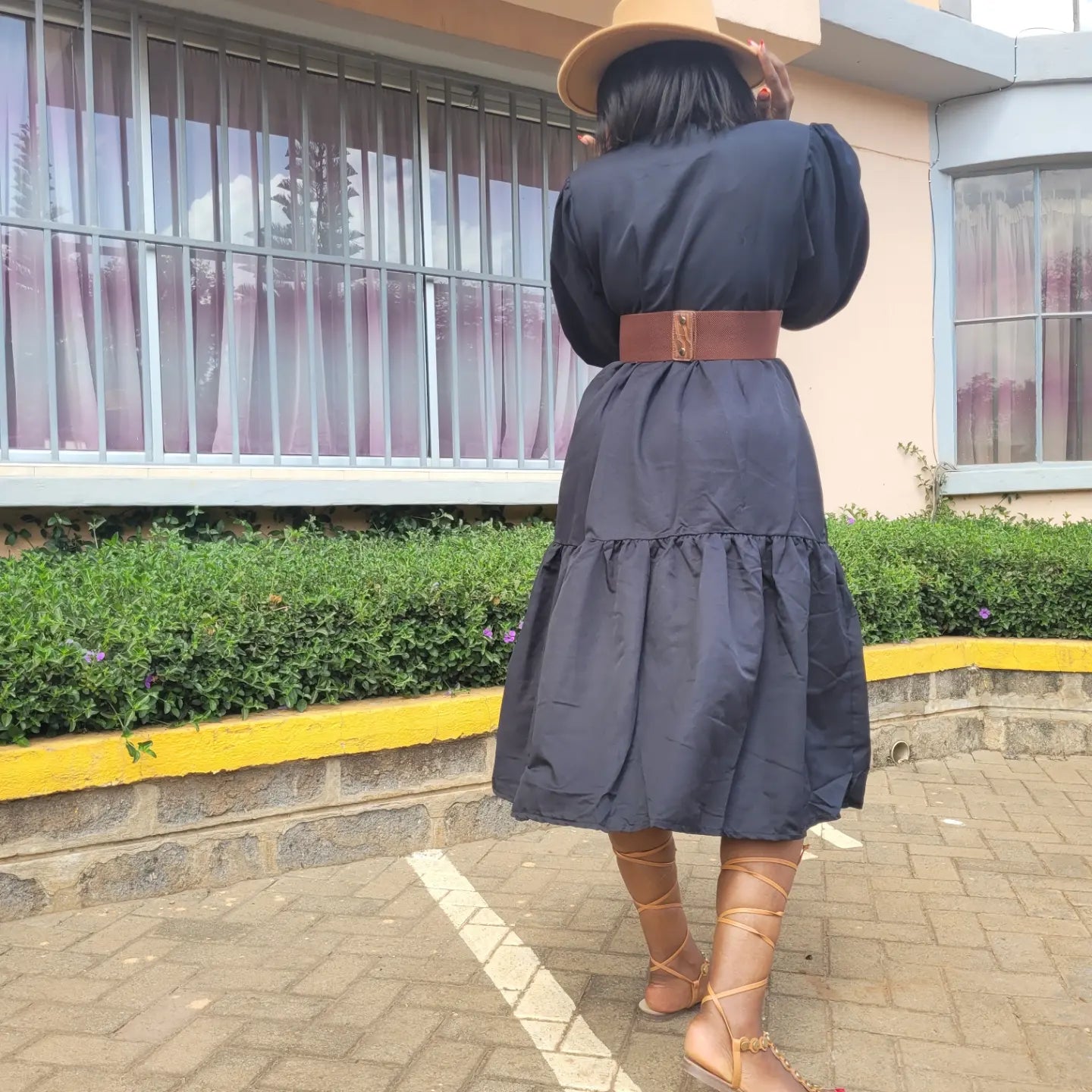 Buttoned Tiered-down Midi Dress