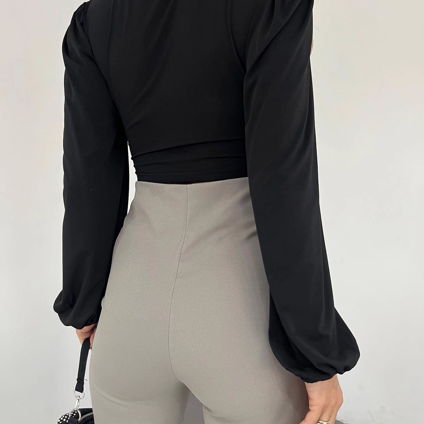Long-Sleeve Knot Front Crop Top