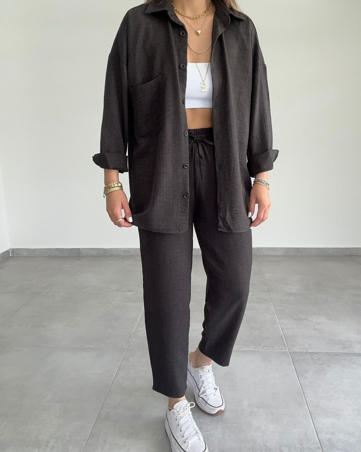 Linen- blend 3/4 Pant Set
