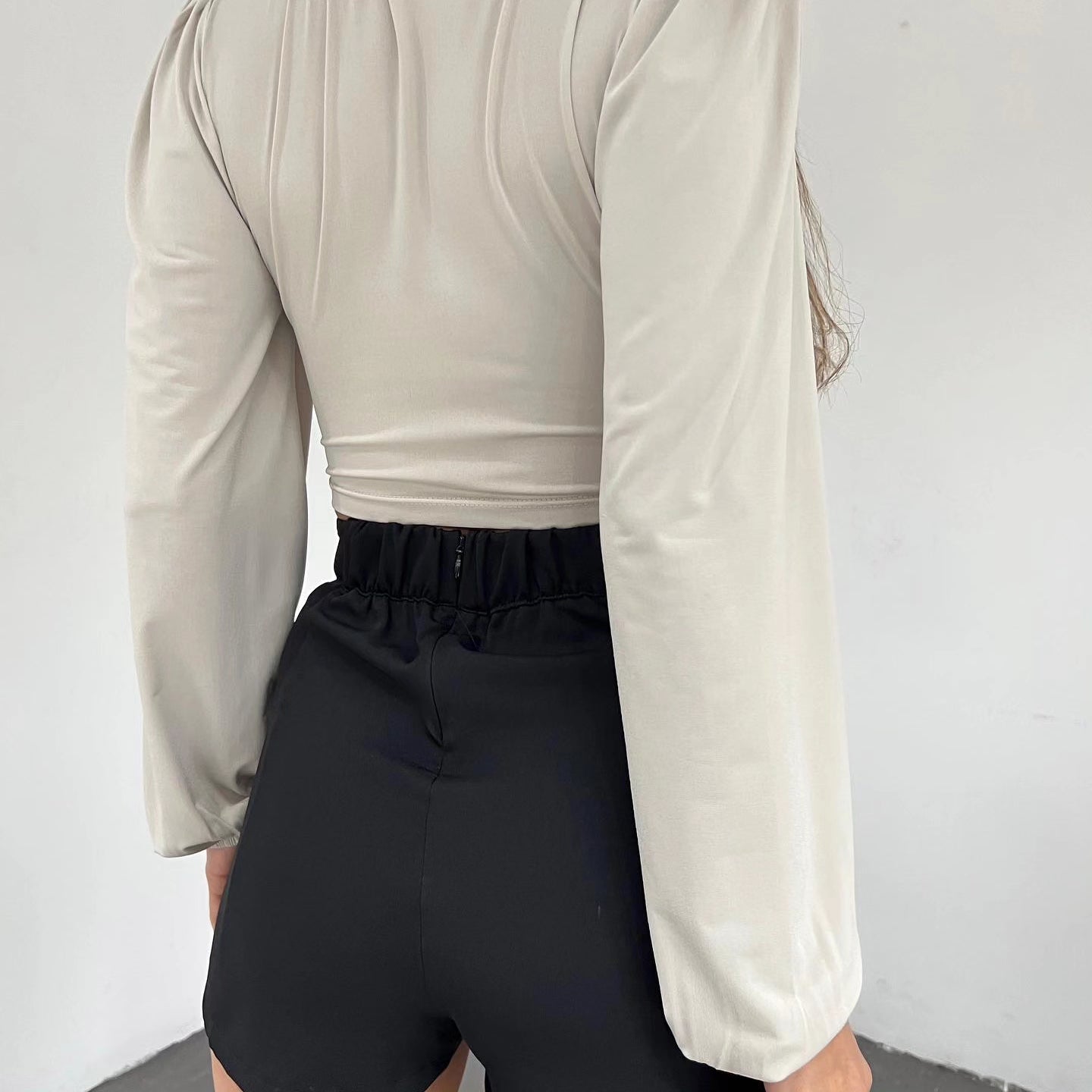 Long-Sleeve Knot Front Crop Top