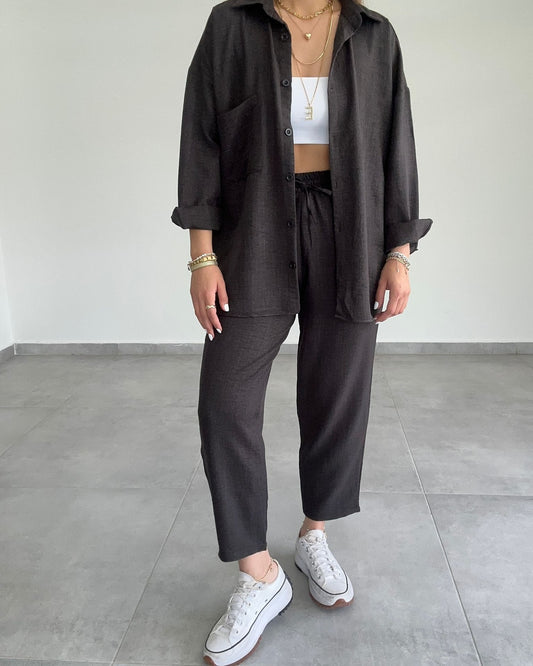 Linen- blend 3/4 Pant Set